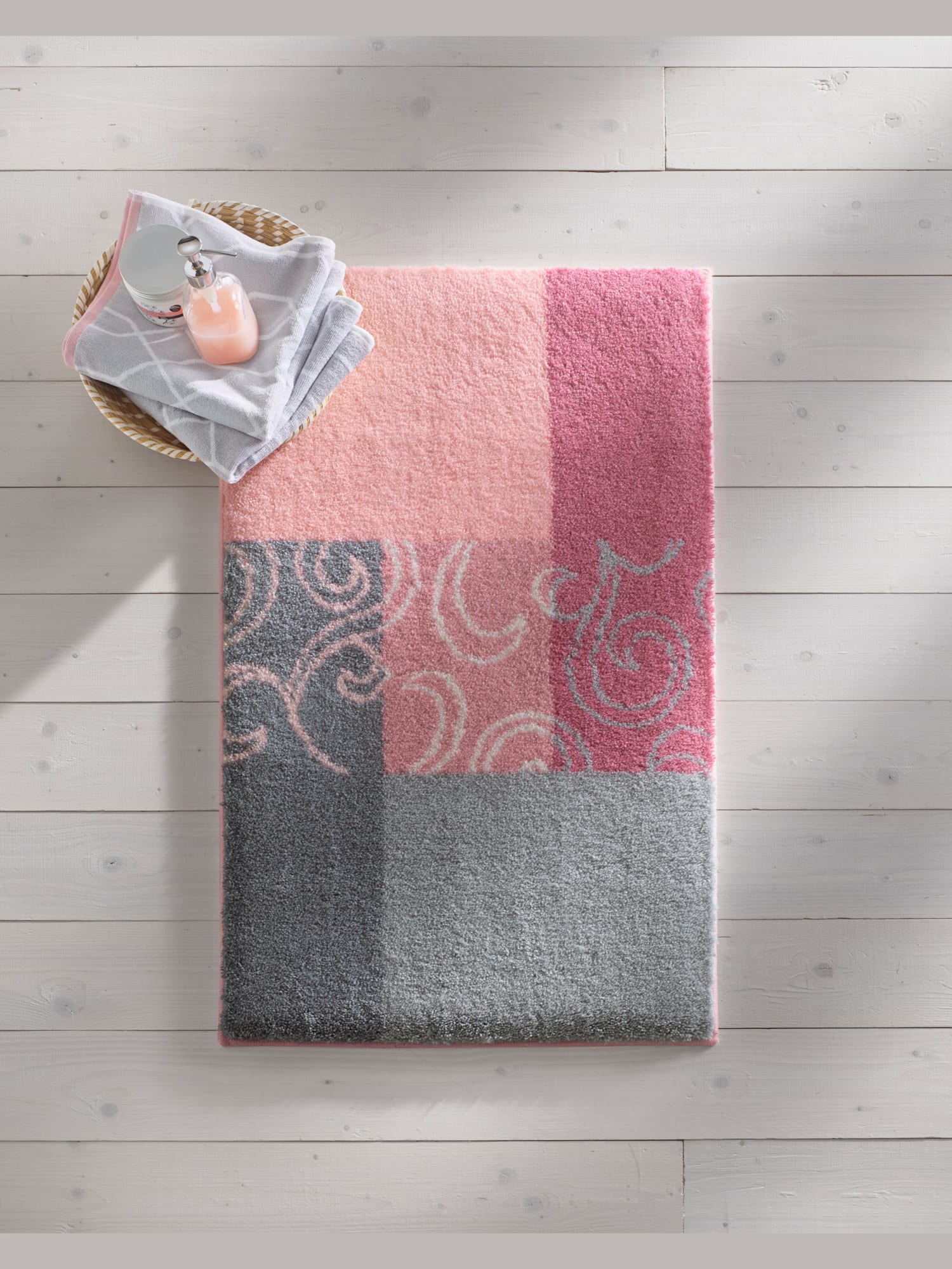 Tapis de bain, gris moyen à motifs, taille 80x150 cm, helline home - helline