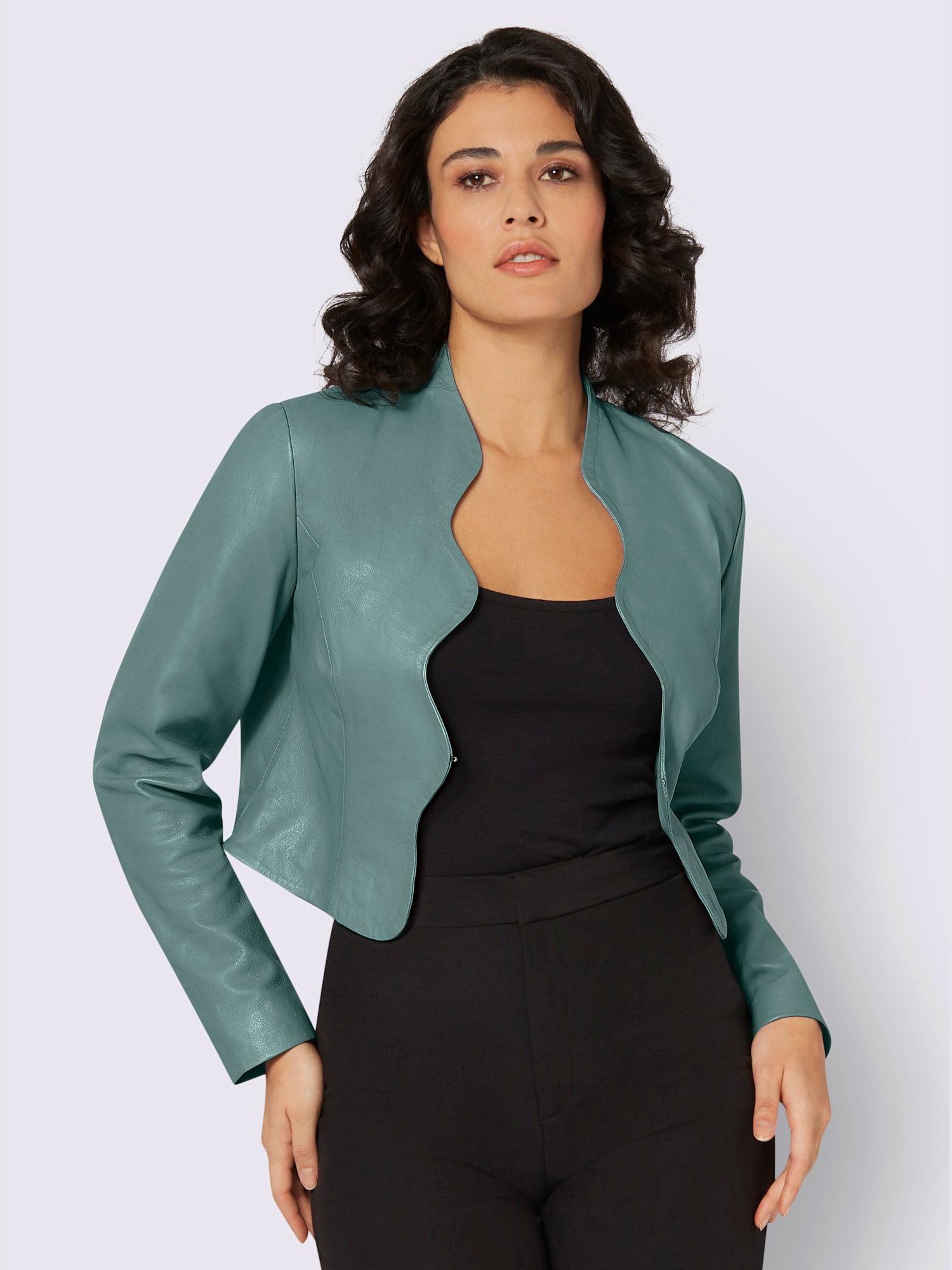Blazer en cuir pur cuir d'agneau nappa, couleur vert, taille 42, marque Creation L - Witt