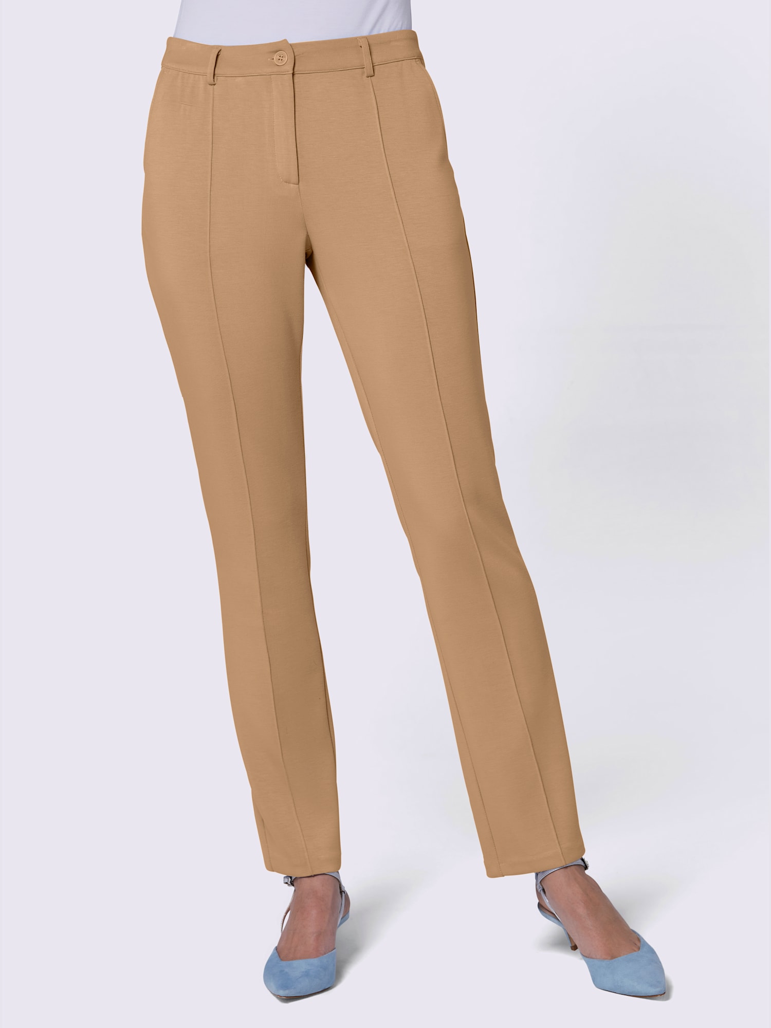 Pantalon extensible 50% modal, couleur marron, taille 48, marque CREATION L PREMIUM - helline