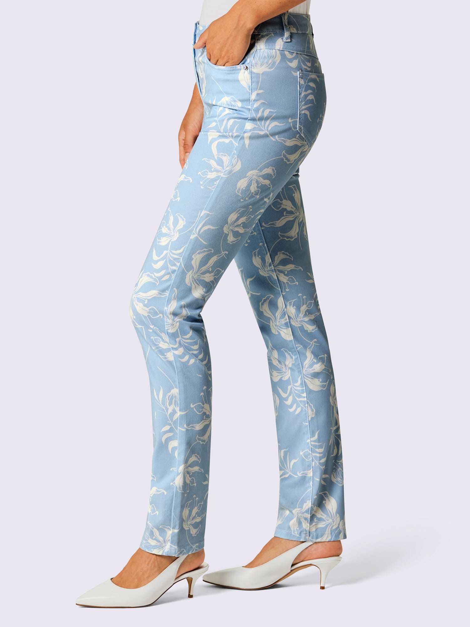 Pantalon imprimé mélange coton et lyocell de qualité, couleur bleu, taille 40, marque CREATION L PREMIUM - helline