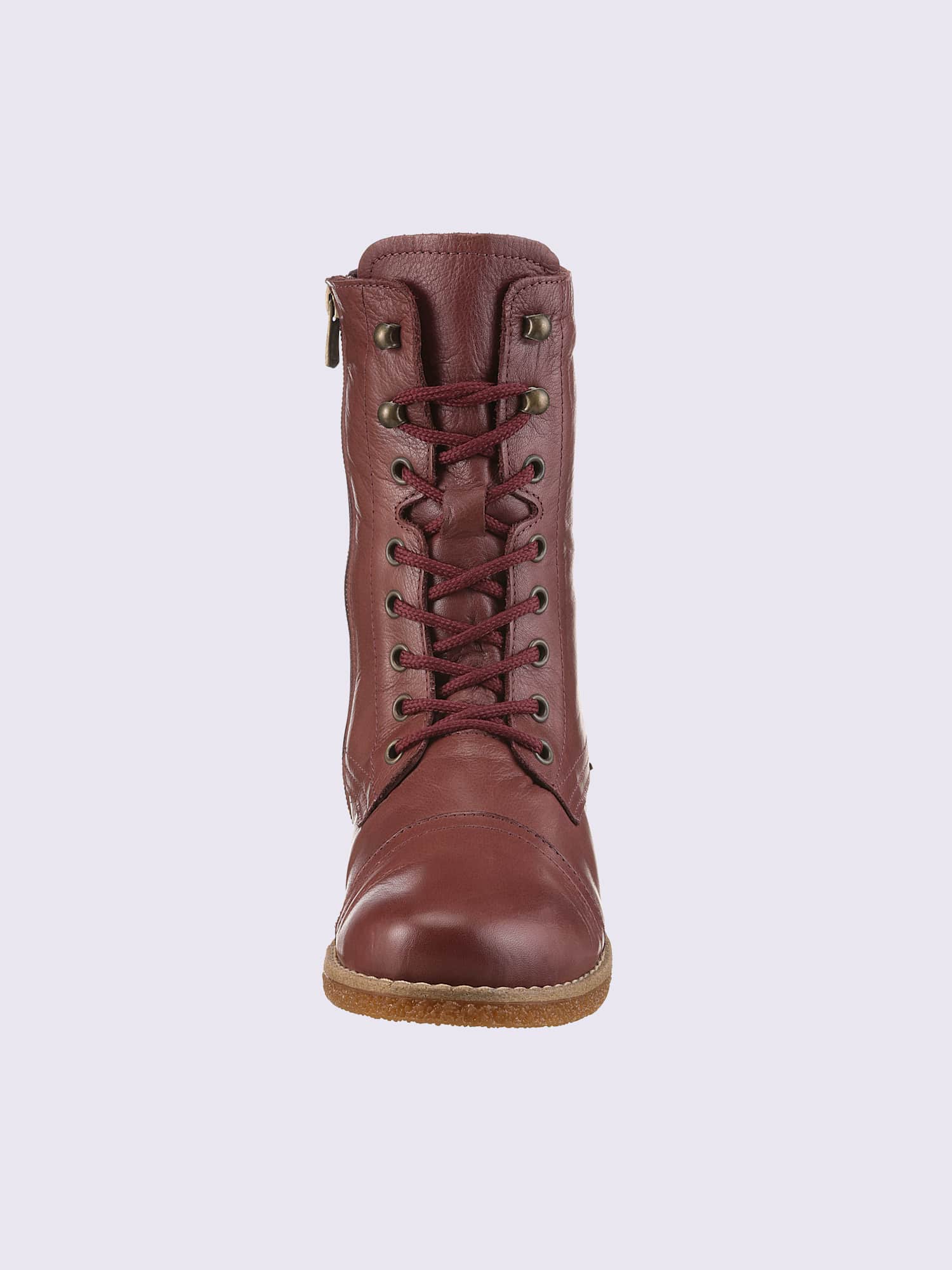 Bottines à lacets cuir nappa de vache, rouge foncé uni, taille 42 - helline