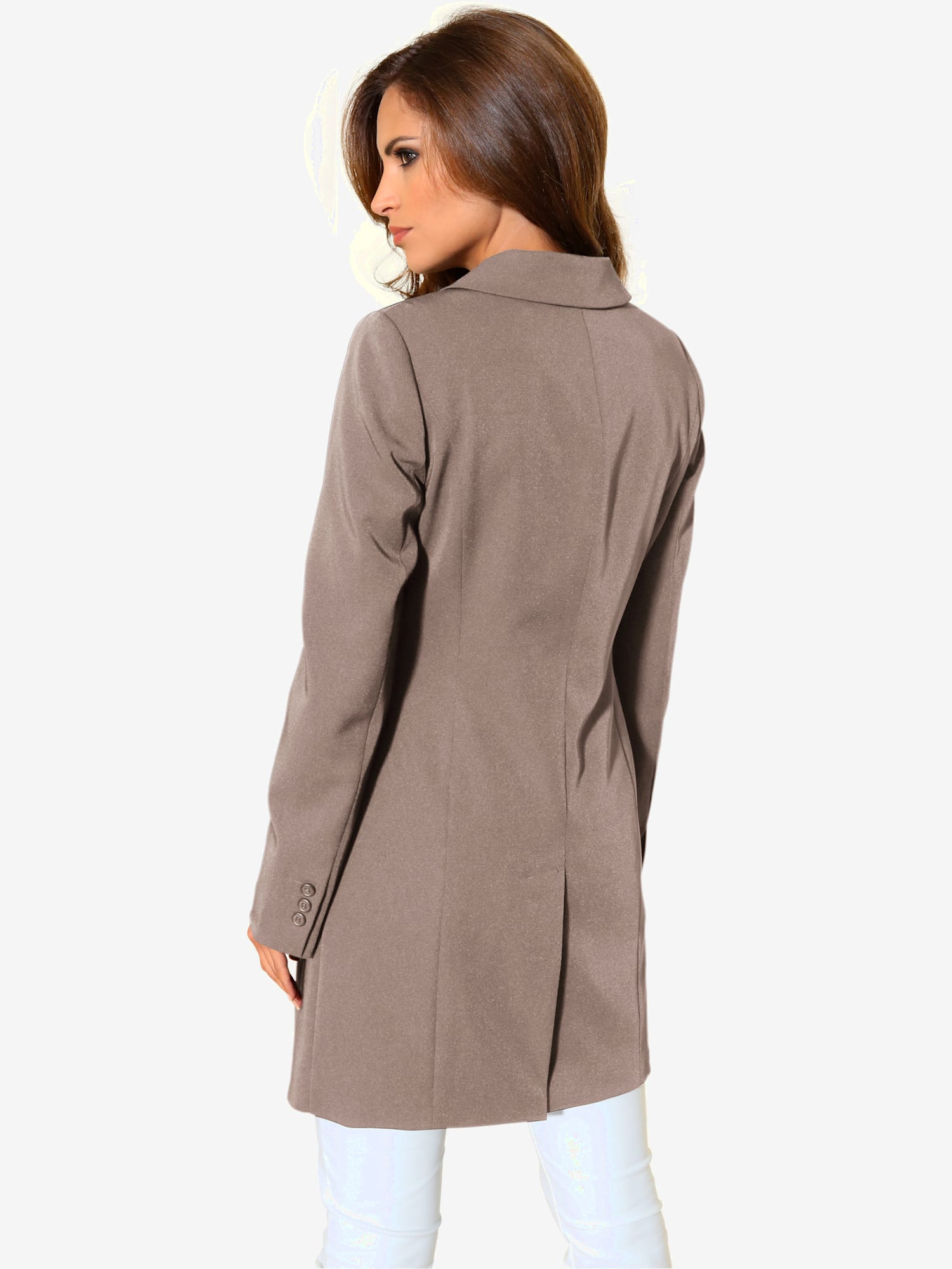 Blazer long coupe tendance, couleur marron, taille 38, marque Ashley Brooke - helline