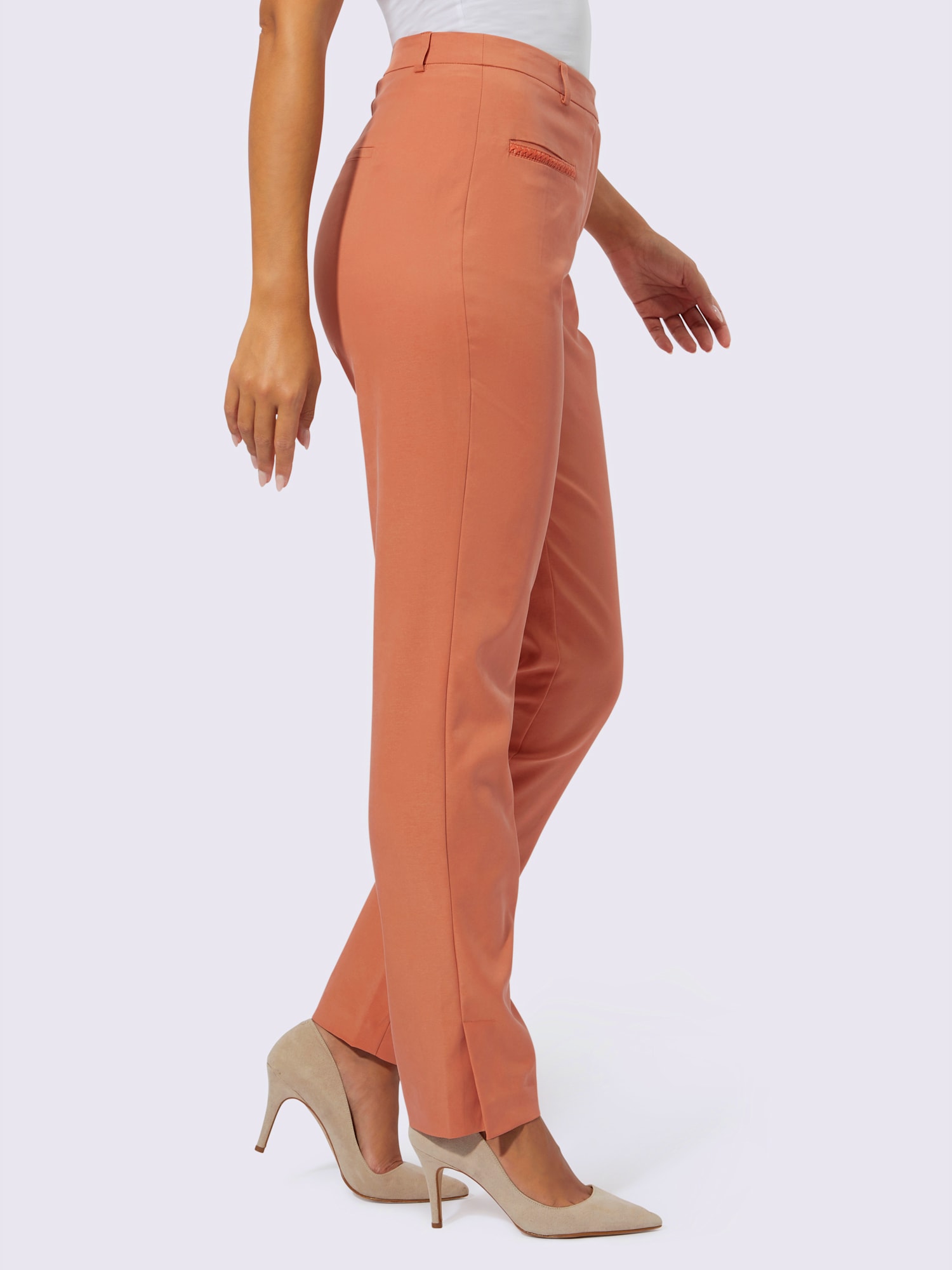 Pantalon tissé 63% lyocell (tencel), couleur orange, taille 40, marque Creation L - helline