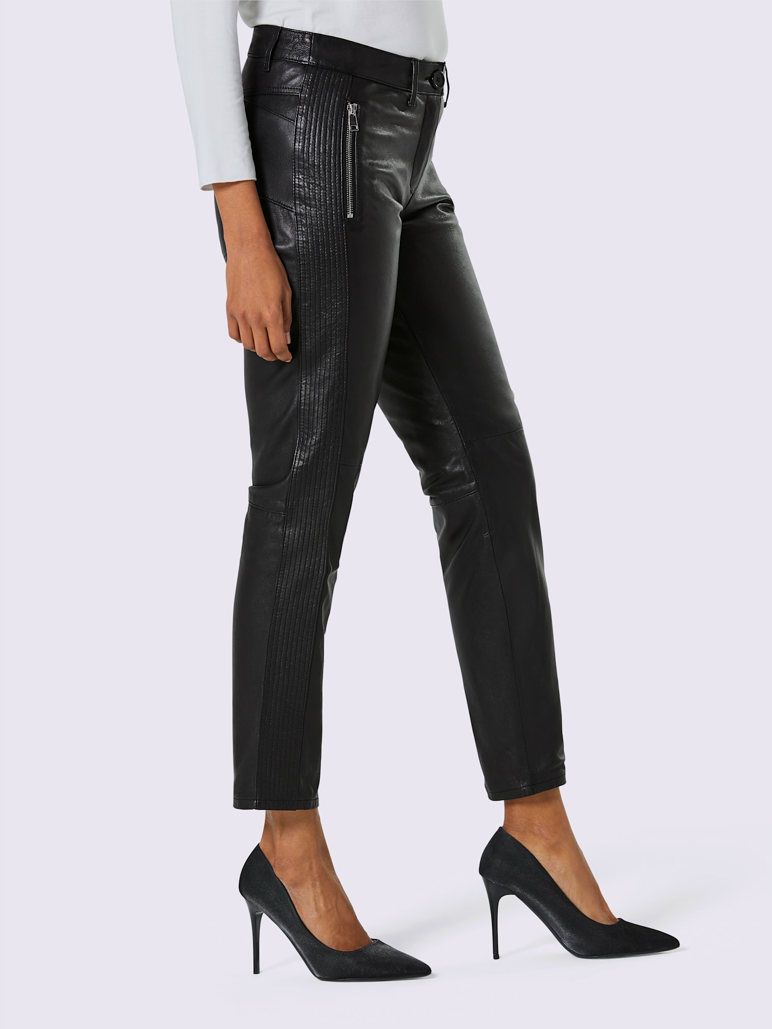 Pantalon en cuir cuir agneau nappa véritable, couleur noir, taille 40, marque Mainpol - helline