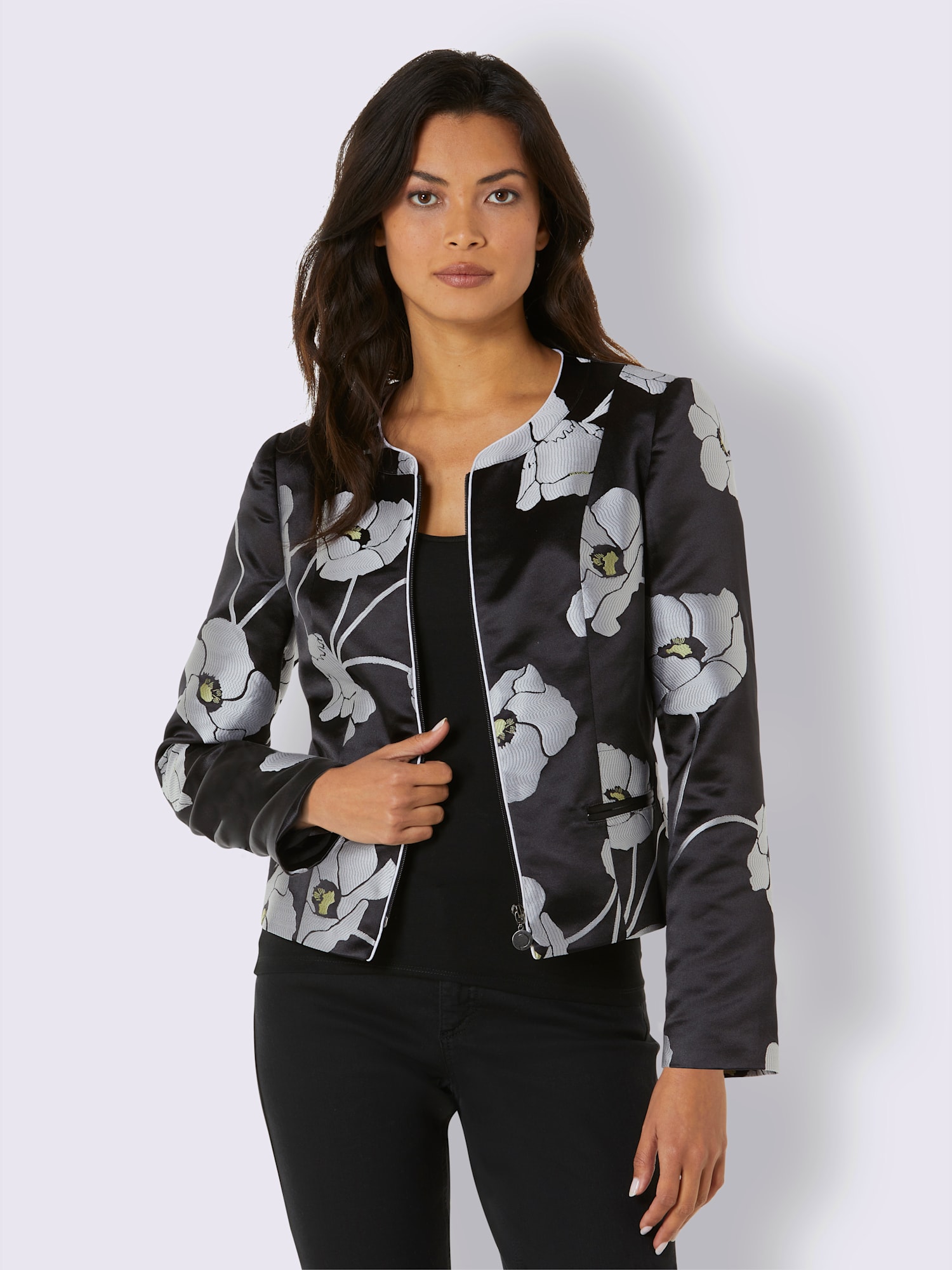 Blazer jacquard mélange luxueux, couleur noir, taille 42, marque CREATION L PREMIUM - helline