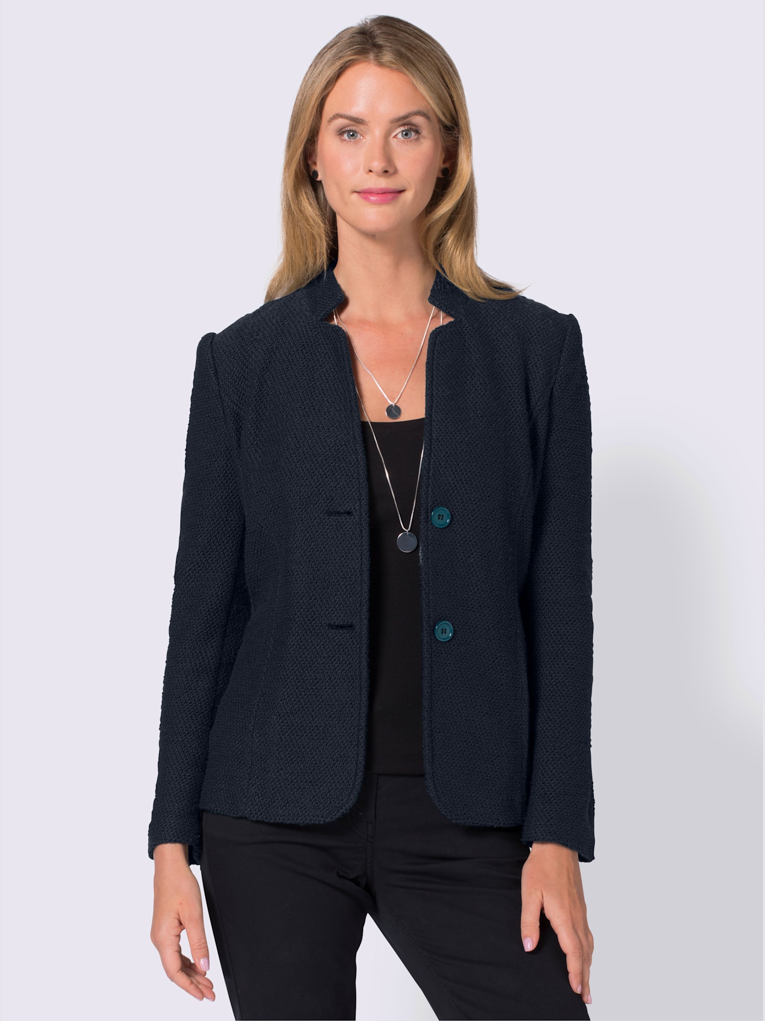 Blazer doux au col montant, couleur bleu, taille 40 - helline