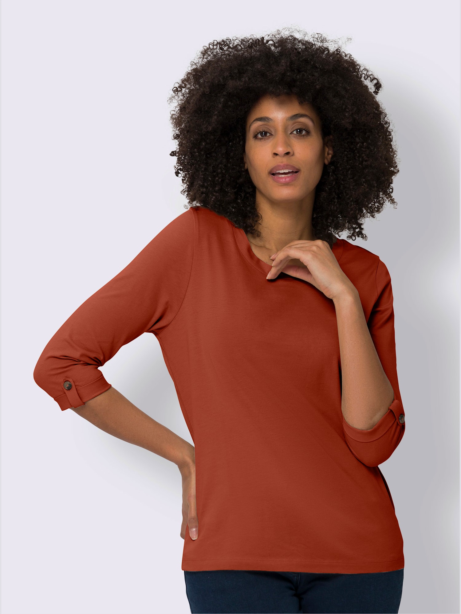 T-shirt à manches 3/4 manches 3/4 avec bride et bouton, couleur orange, taille 58 - Witt