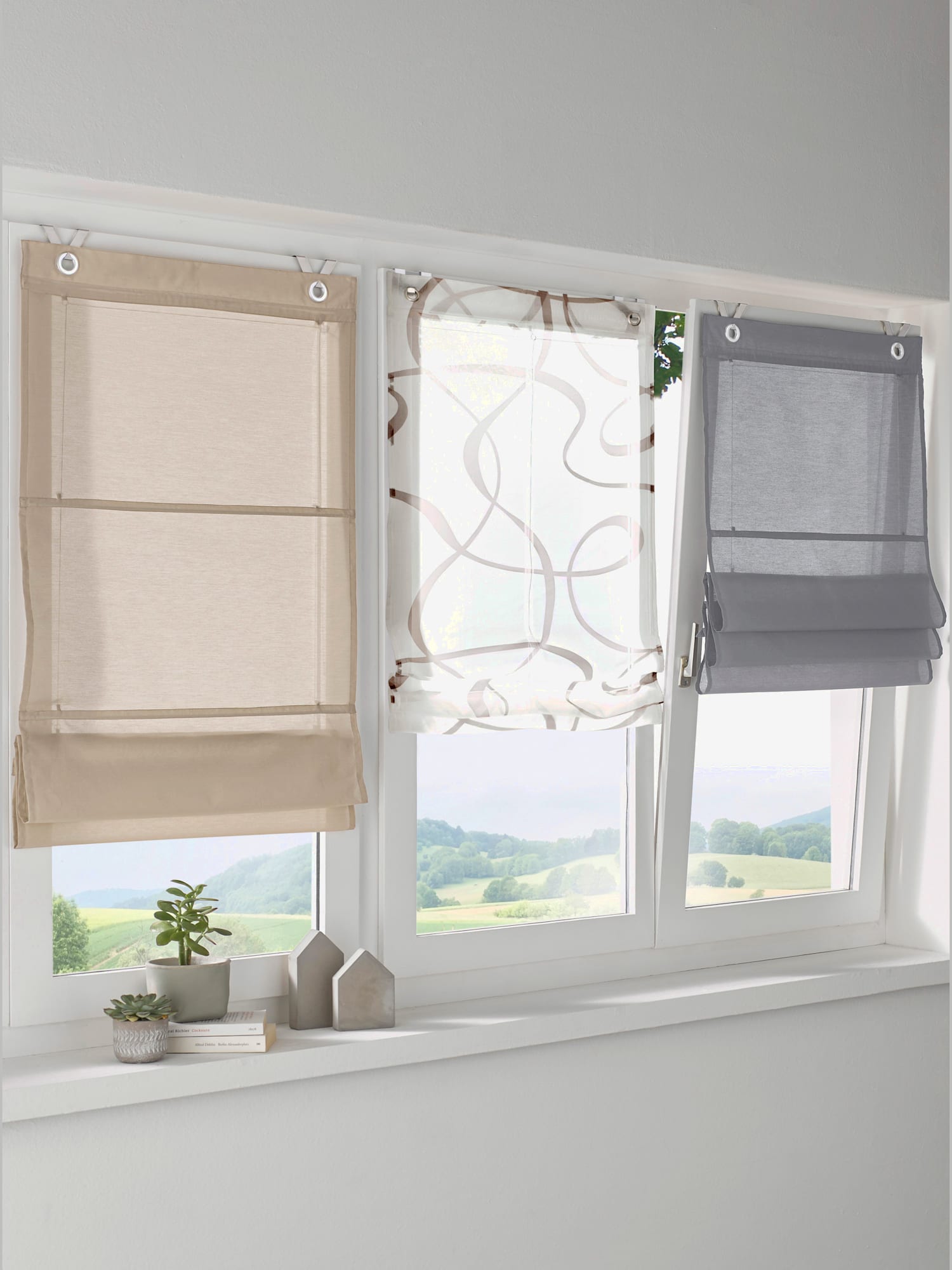 Store-bateau tissu uni, couleur couleur ivoire, taille 210x80 cm, marque helline home - helline