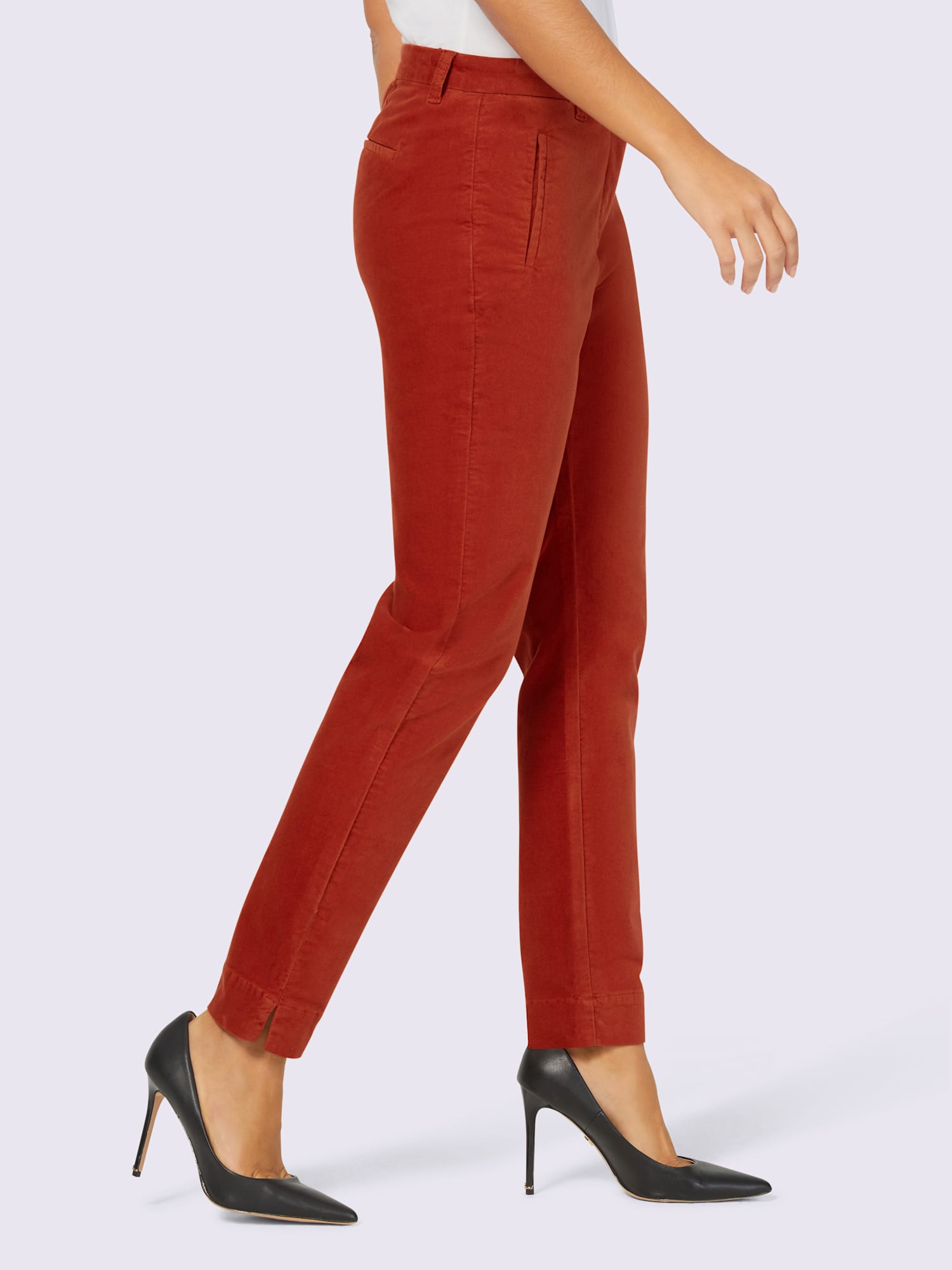 Pantalon en velours qualité douce, couleur orange, taille 44, marque Creation L - helline