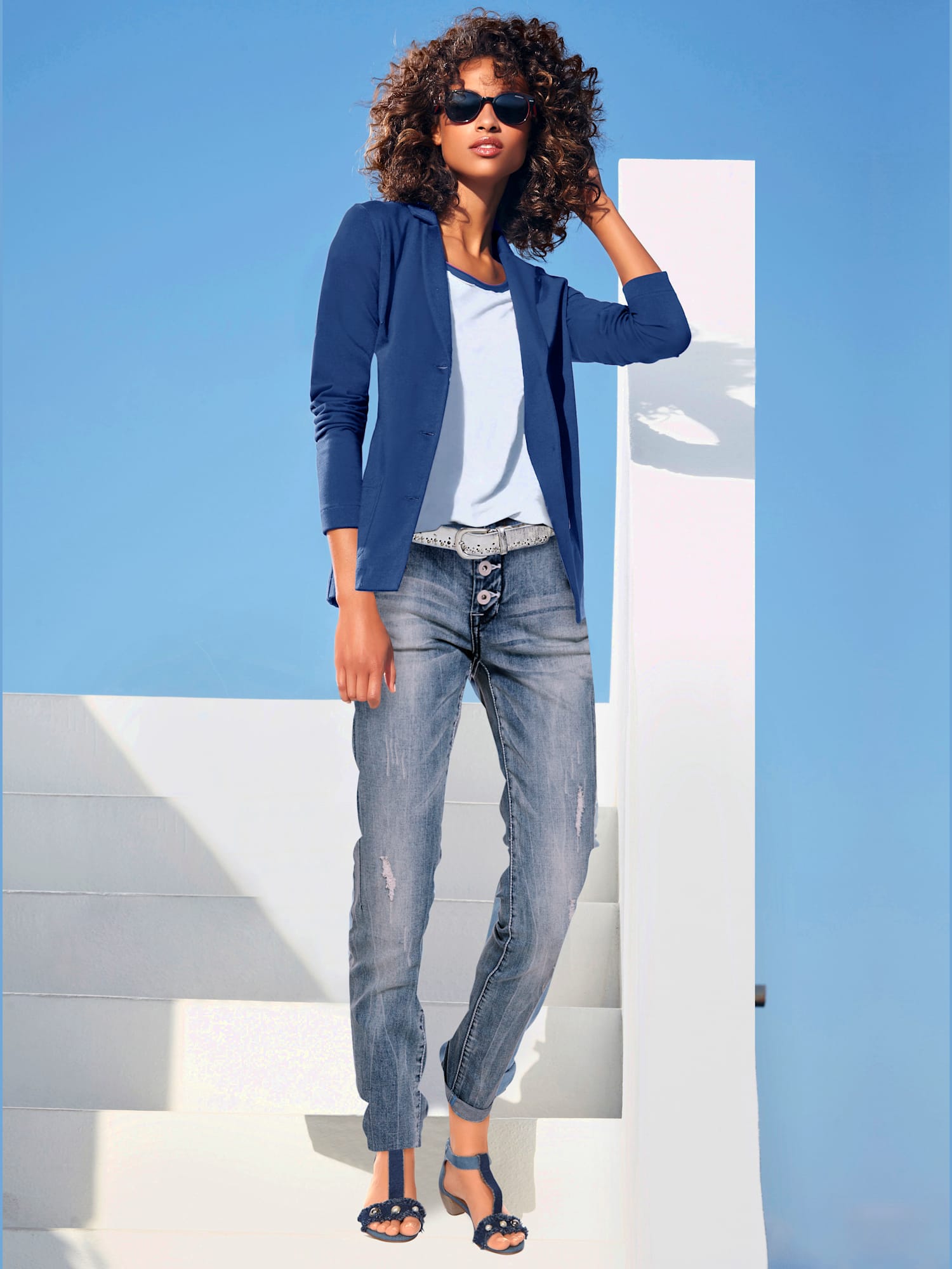Blazer en jersey coupe sobre pour un look décontracté tendance, couleur bleu, taille 42, marque Linea Tesini - helline
