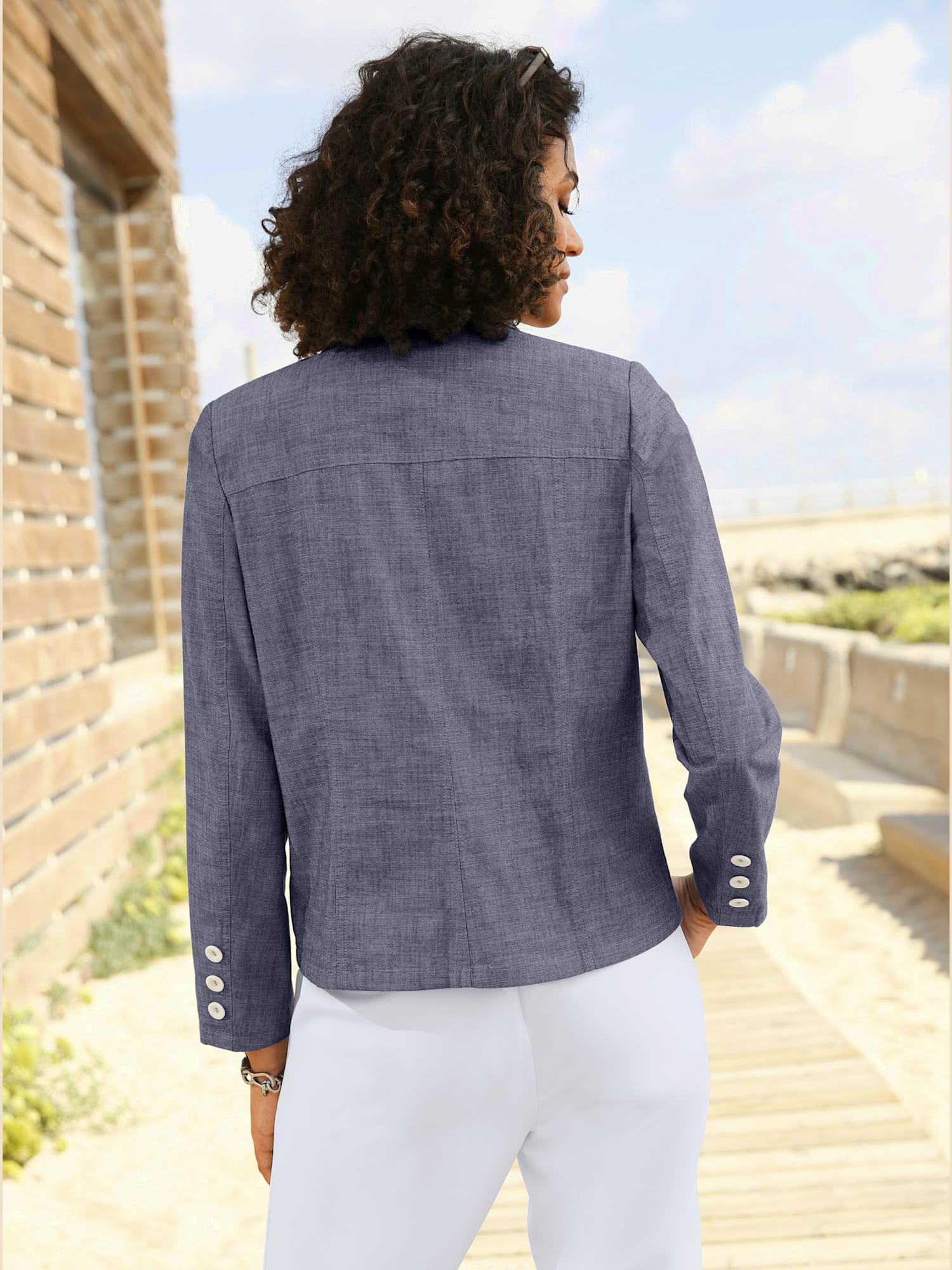 Blazer femme avec col à revers, couleur bleu, taille 50 - helline