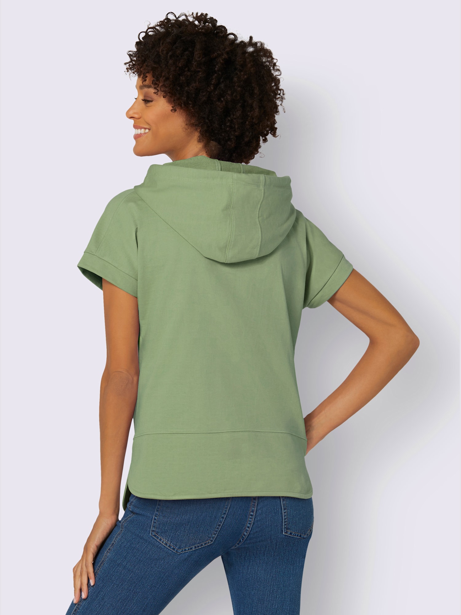 T-shirt à capuche 50% coton, couleur vert, taille 48, marque Collection L - helline