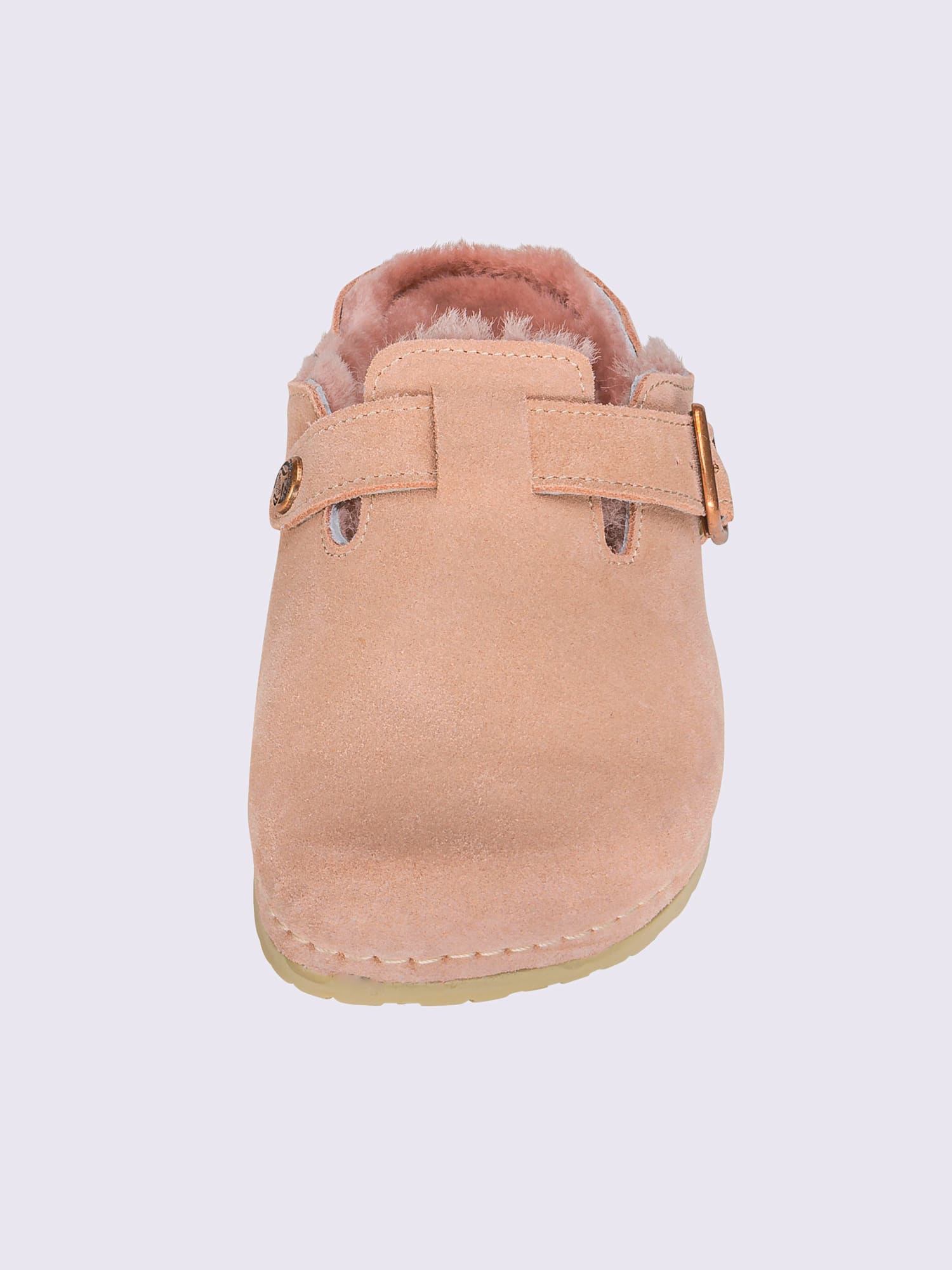 Mules doublure agneau véritable, rose clair uni, taille 42 - helline