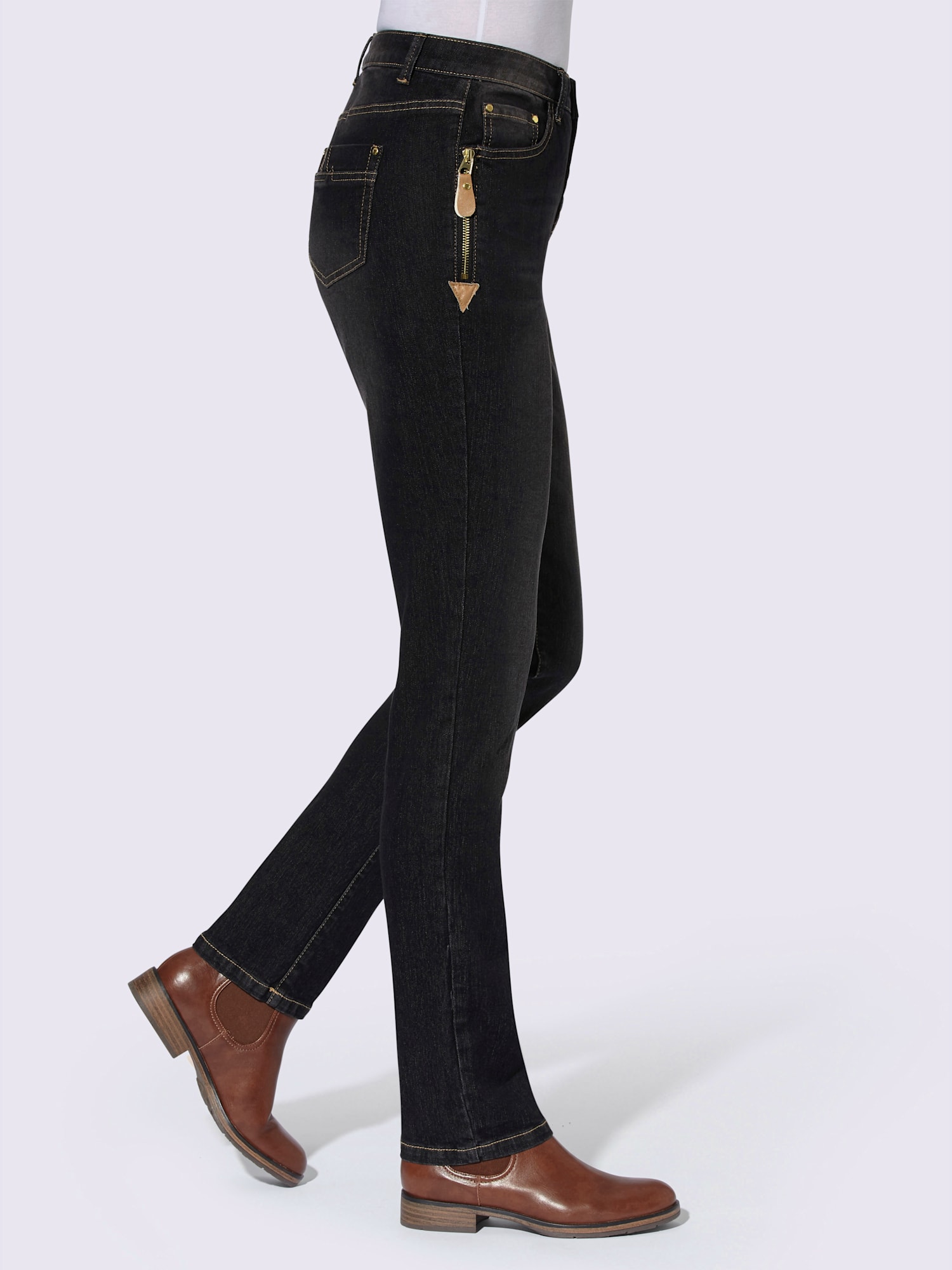 Jean avec poches originales en qualité extensible, couleur noir, taille 44, marque Collection L - helline