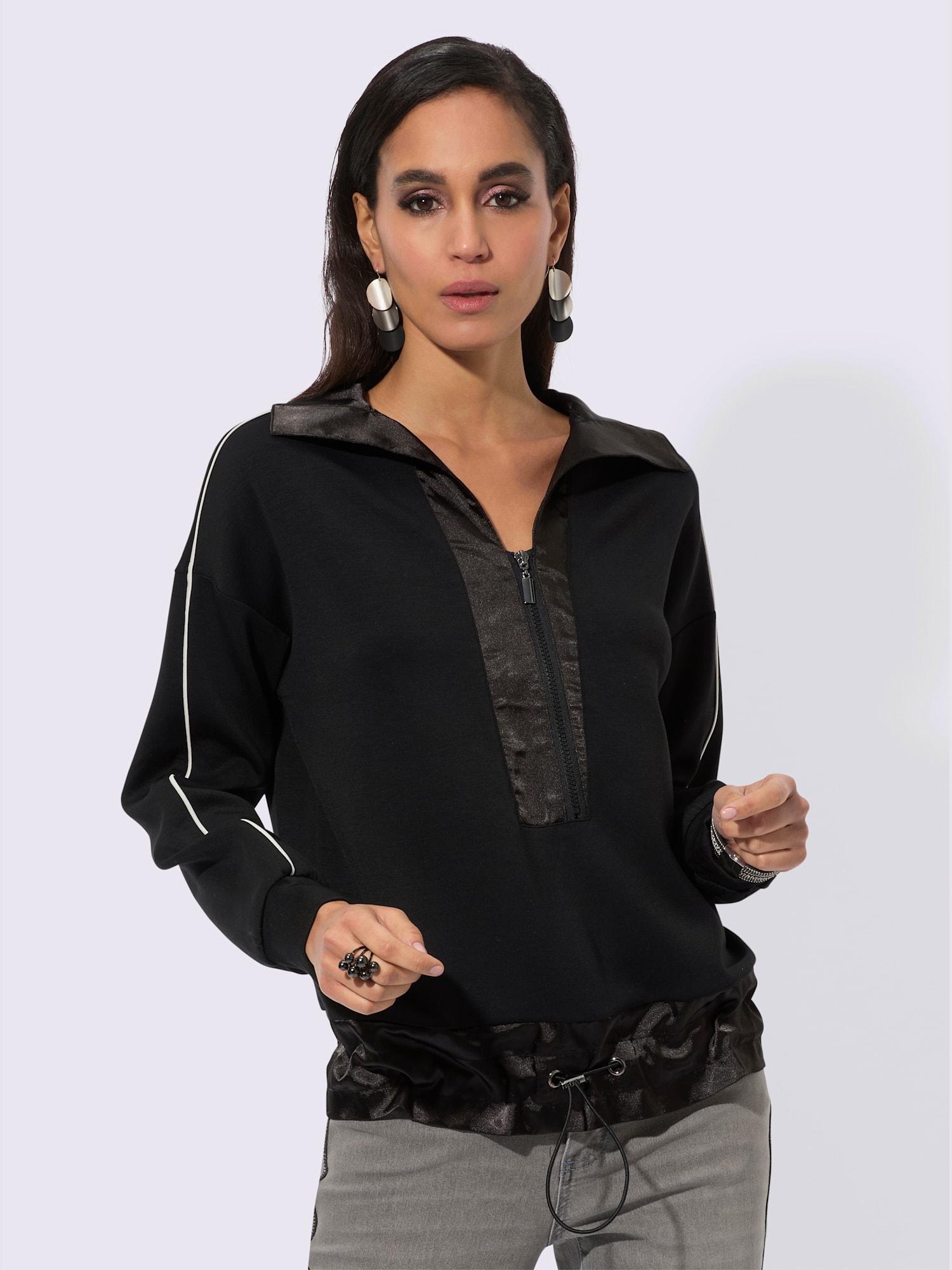 Sweatshirt mélange de modal doux, couleur noir, taille 42, marque Creation L - helline