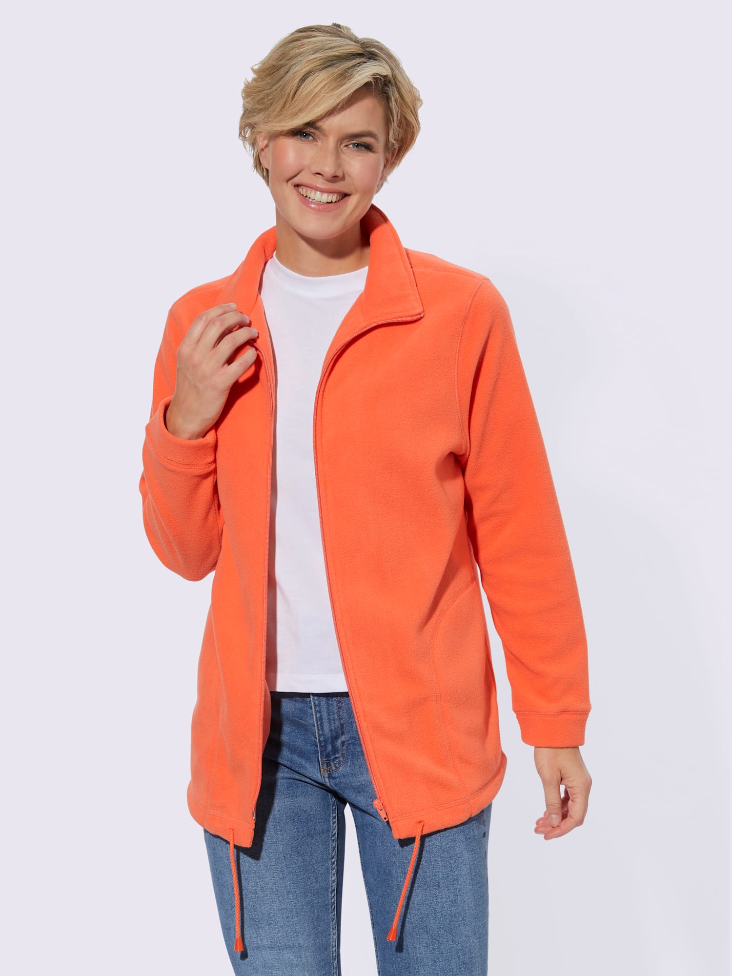 Veste polaire traitement contre les bouloches, couleur orange, taille 46, marque Collection L - helline
