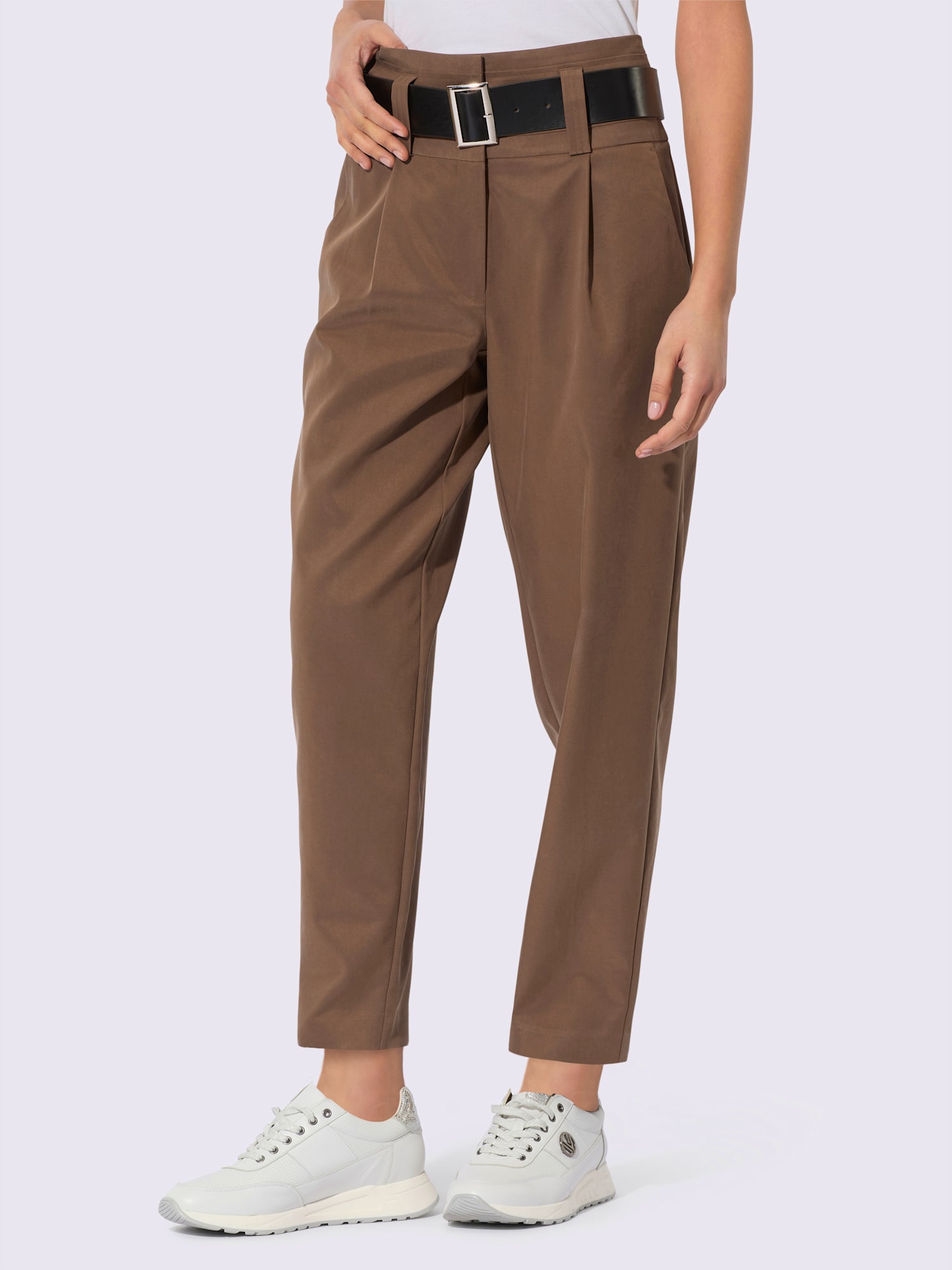 Pantalon paperbag ceinture incluse, couleur marron, taille 46, marque Creation L - helline