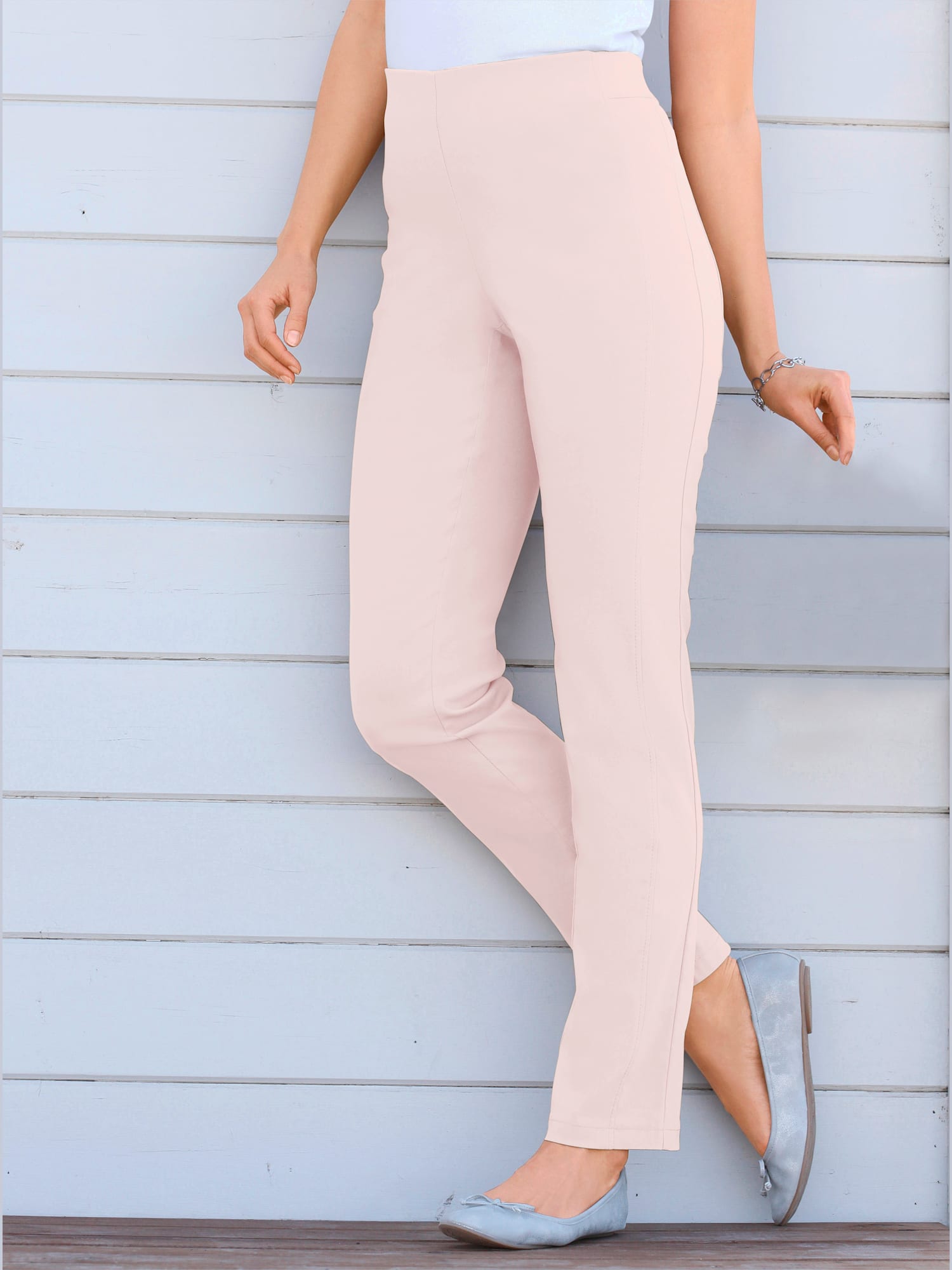 Pantalon classique uni avec ceinture élastique, couleur rose, taille 40, marque Stehmann Comfort line - helline