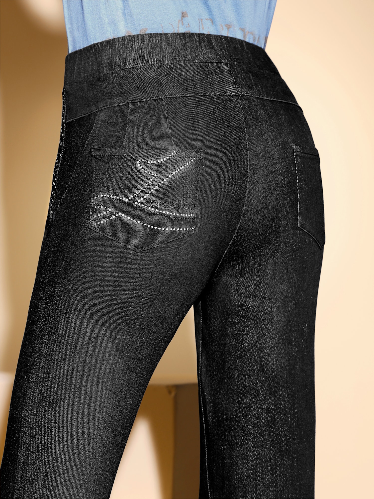 Jean ceinture élastique confortable, couleur noir, taille 46, marque Creation L - helline