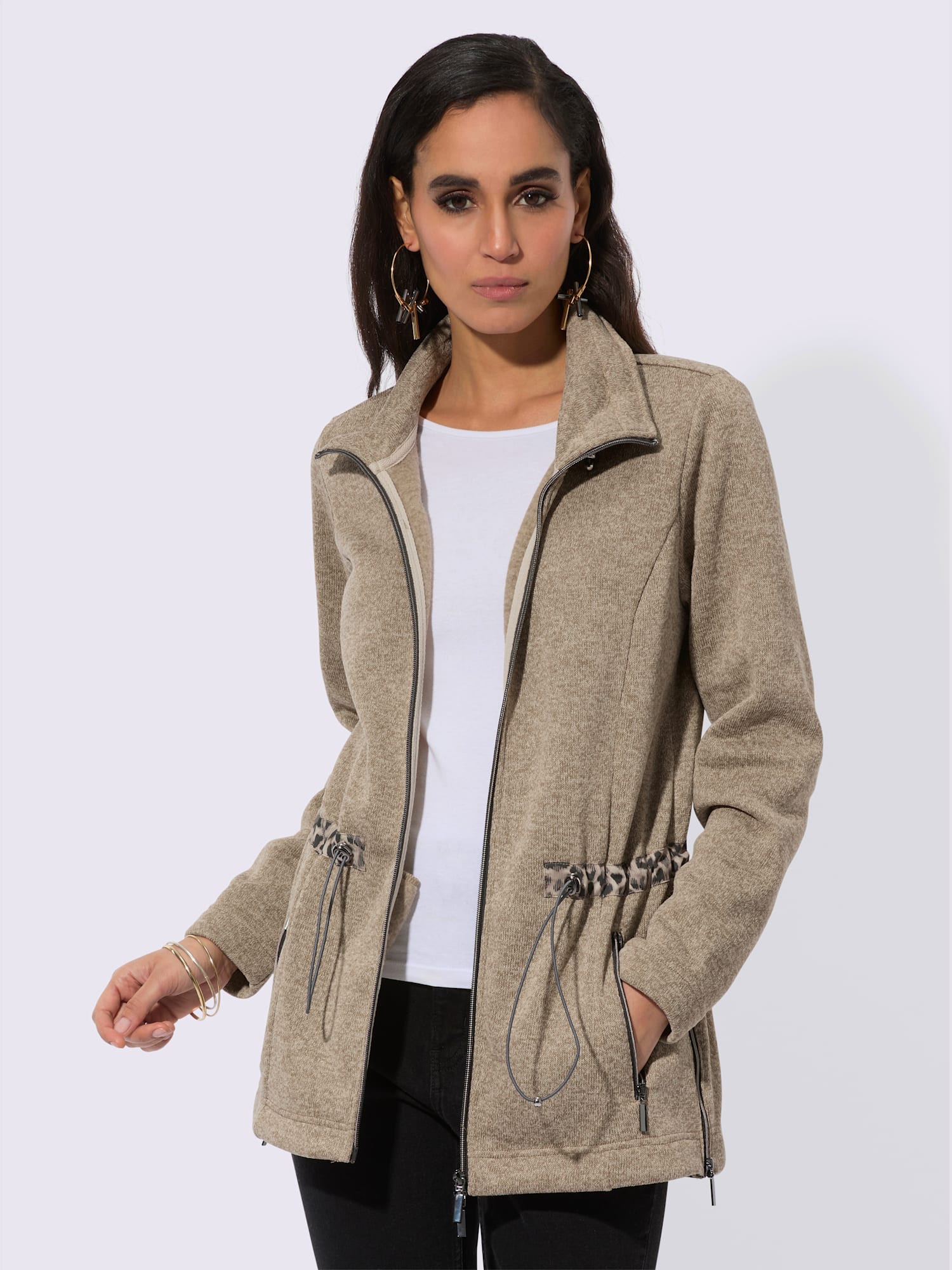 Veste en polaire polyester recyclé, couleur marron, taille 40, marque Creation L - helline