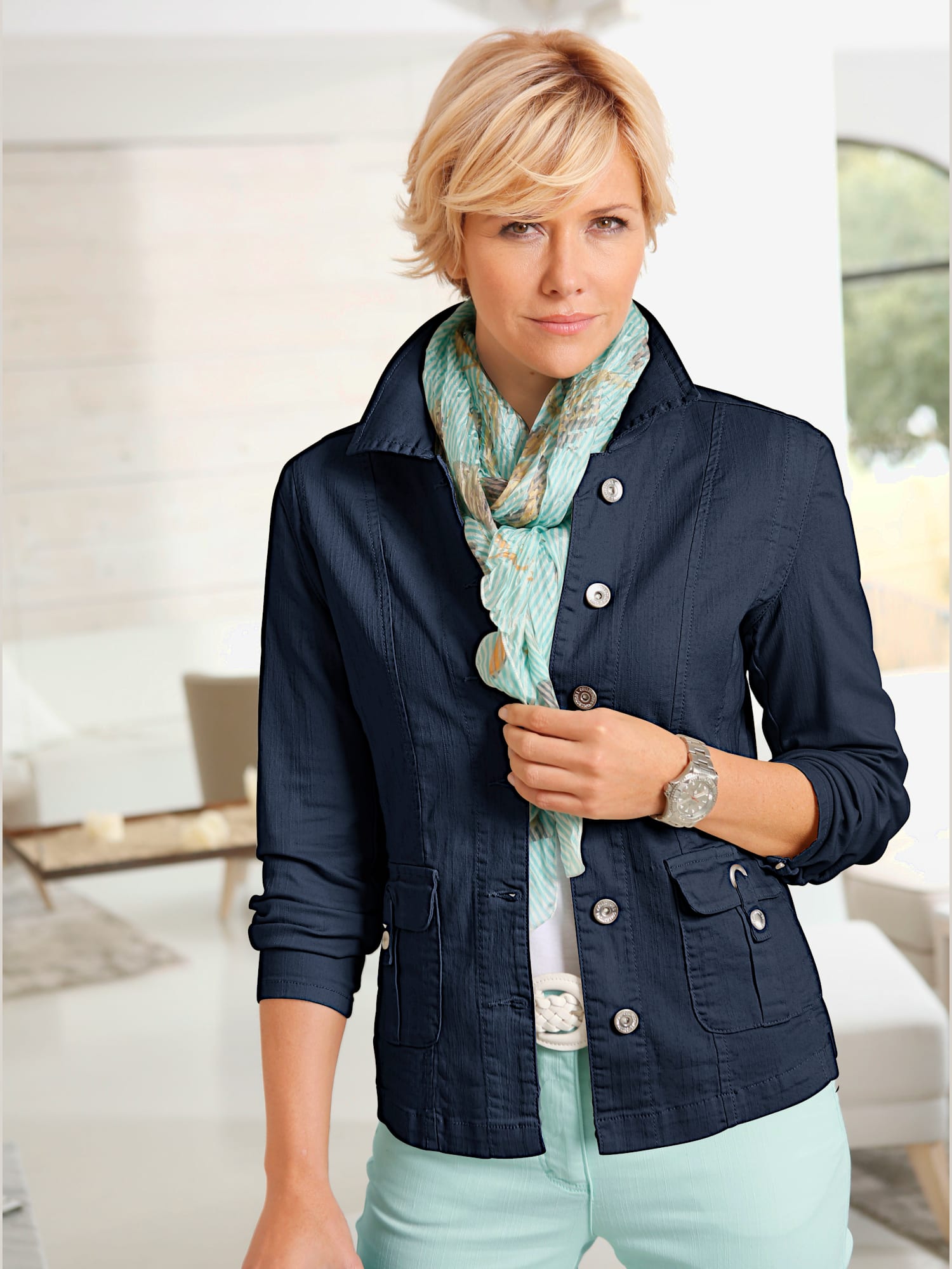 Veste blazer 65% coton, couleur bleu, taille 56, marque Collection L - Witt