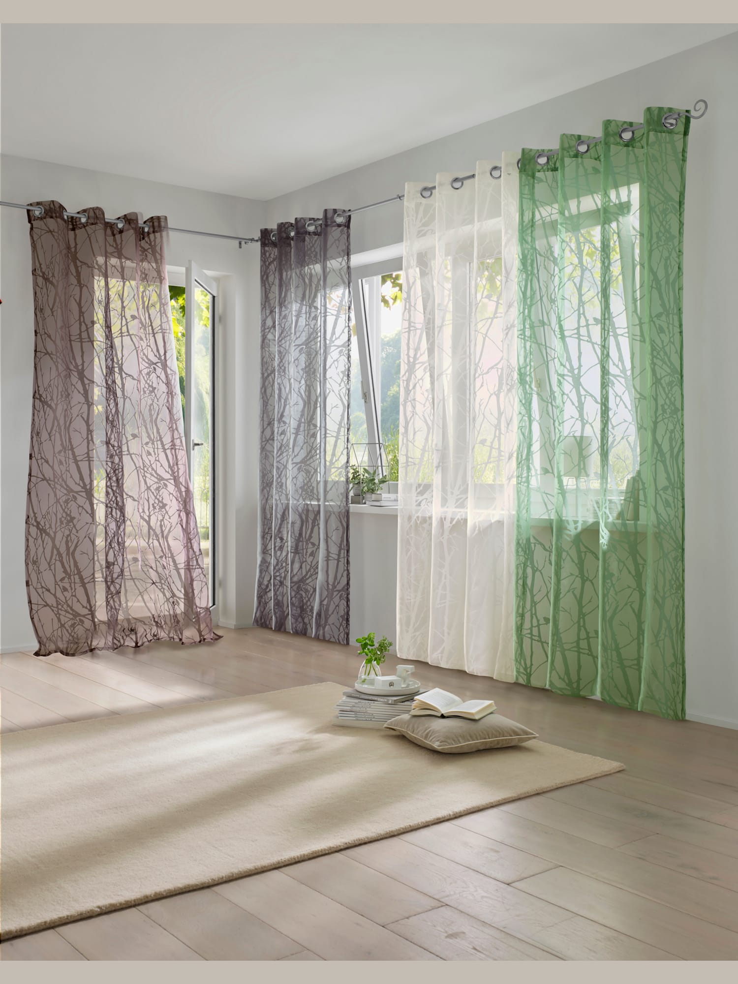 Rideaux 4 longueurs disponibles, Œillets, couleur : vert moyen uni, taille 145x140 cm, marque helline home, 75% viscose;25% polyester - helline