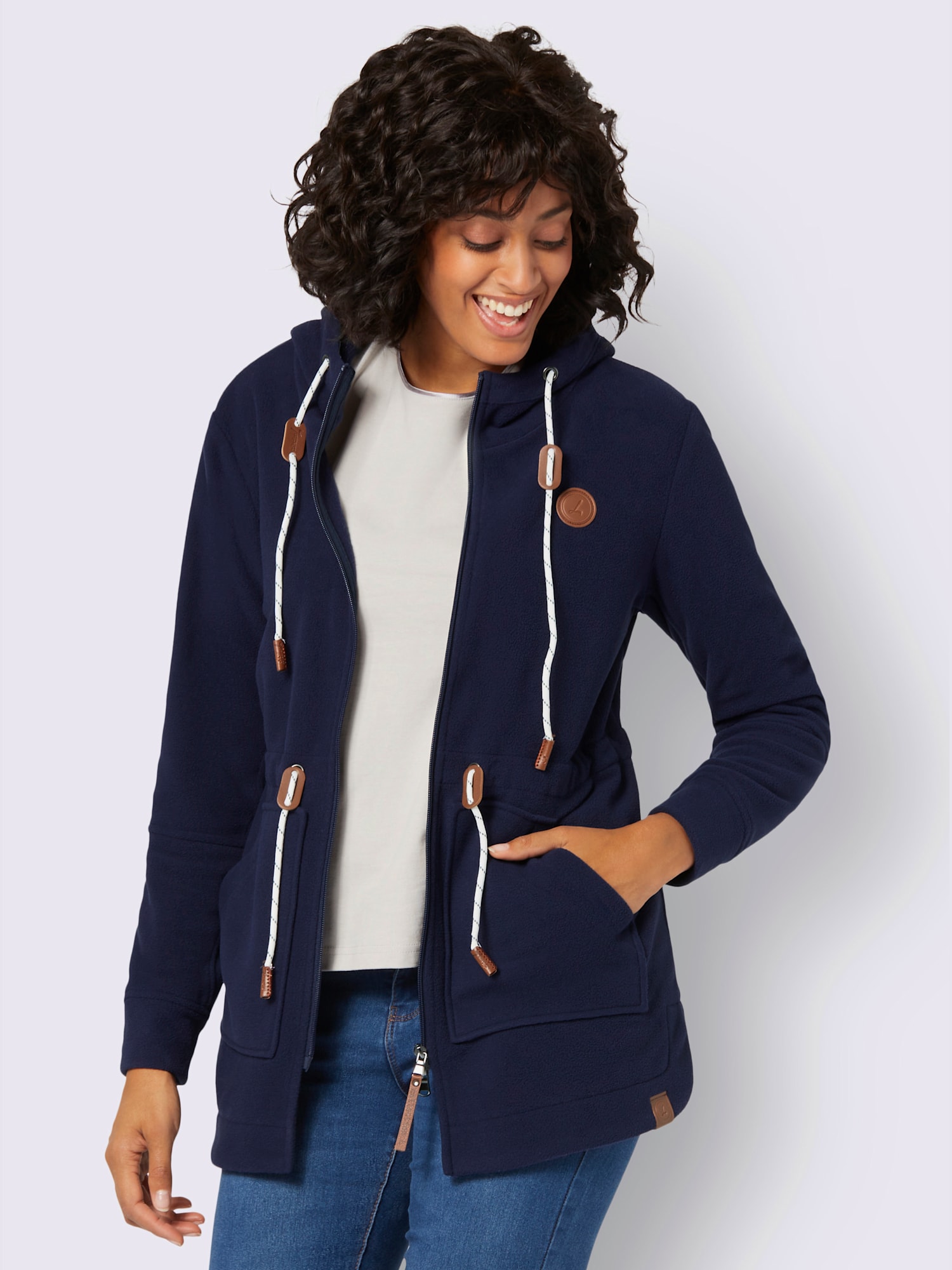 Veste polaire toucher doux, couleur bleu, taille 56, marque Collection L - helline