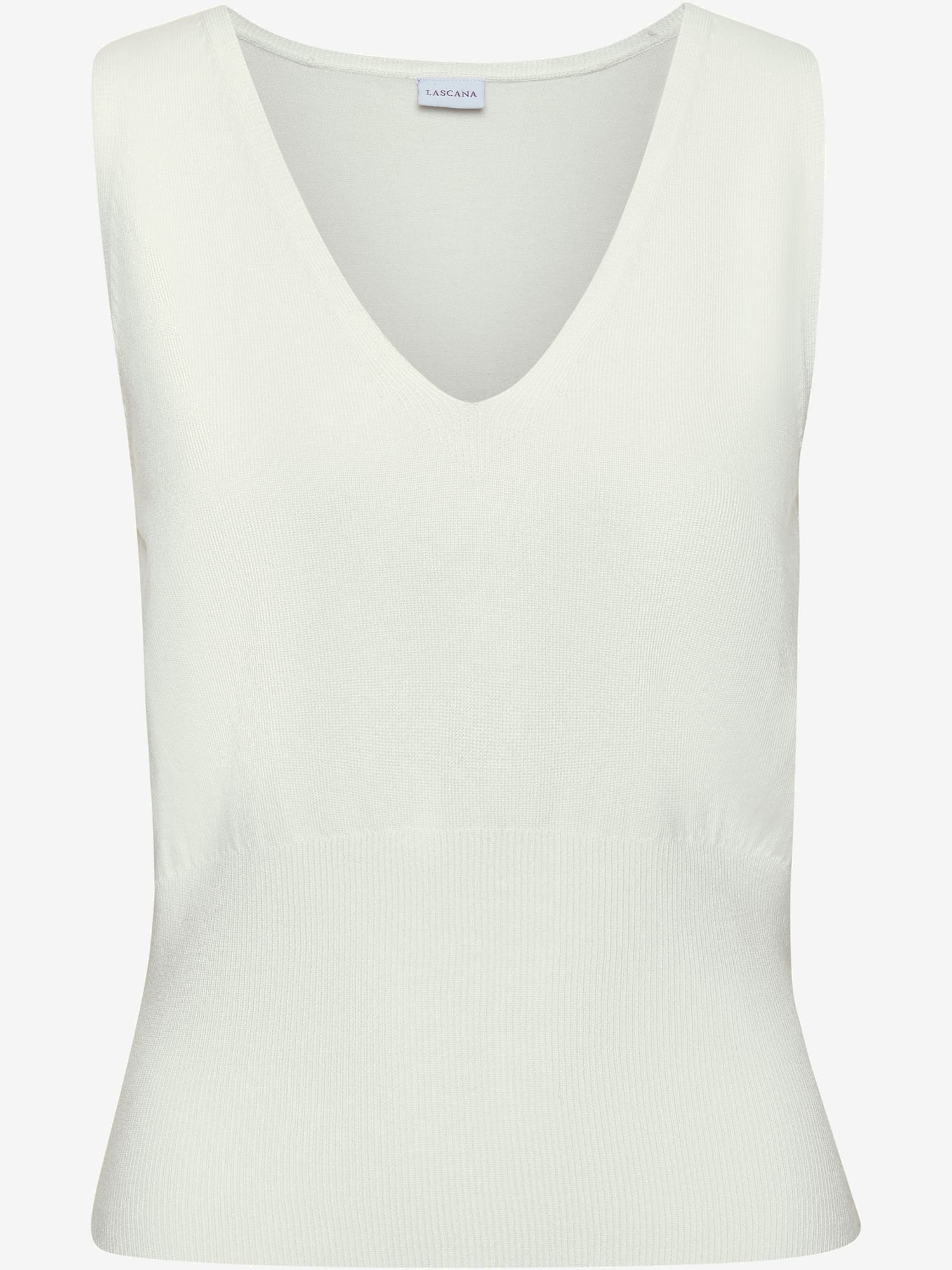Débardeur en tricot encolure en v affinante, couleur blanc, taille 38/40, marque LASCANA - helline