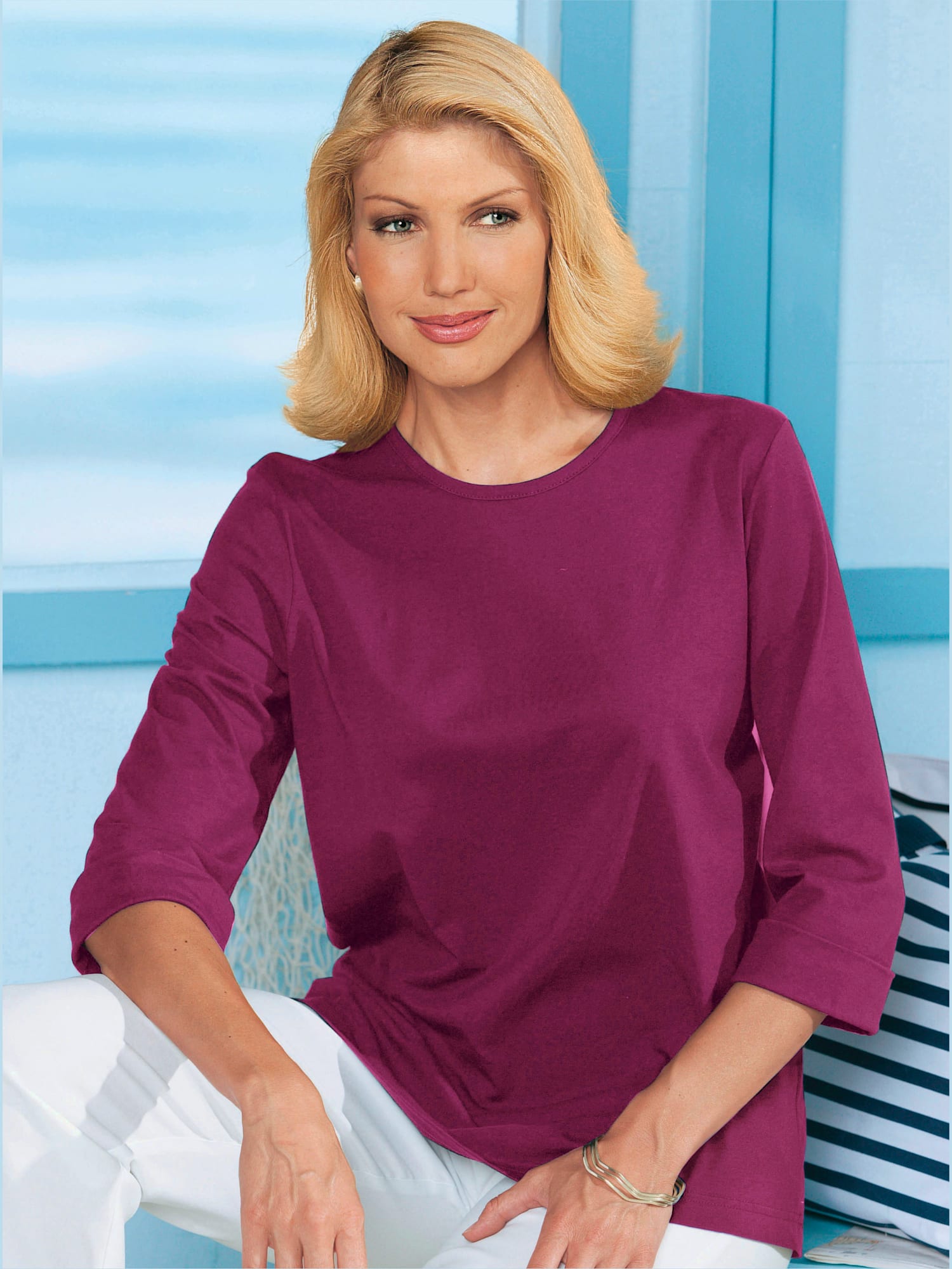 T-shirt femme confortable manches 3/4 à revers, couleur violet, taille 52 - Witt