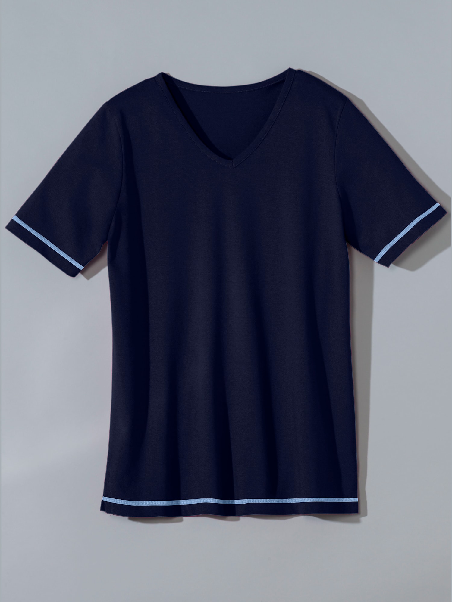 T-shirt femme confortable liseré manches et ourlet, couleur bleu, taille 50 - helline