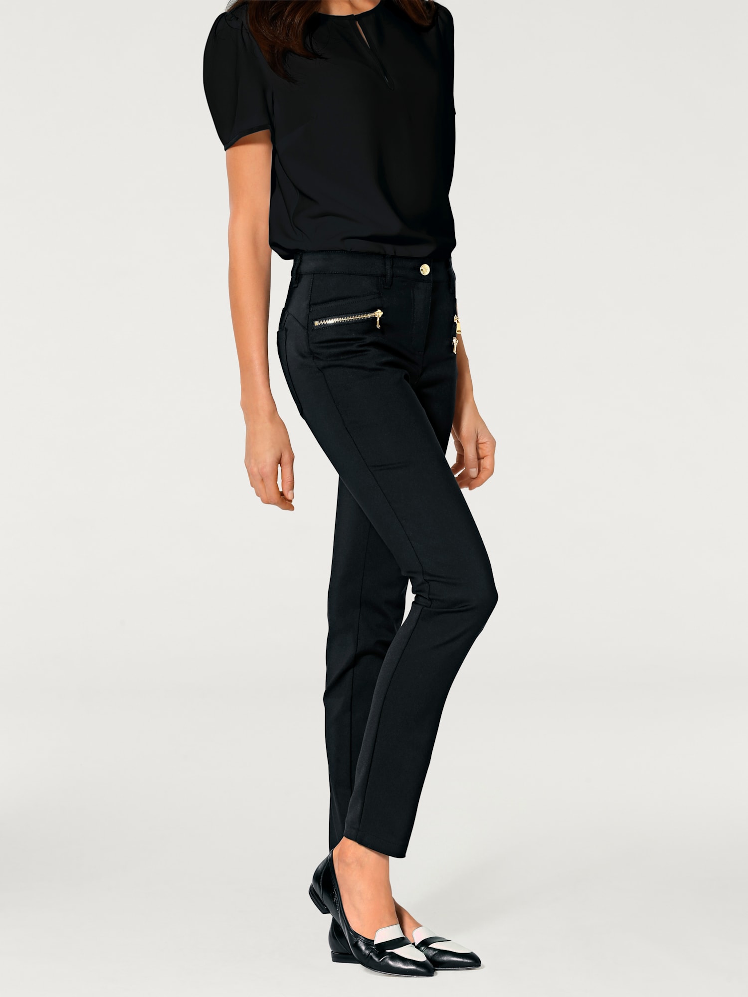 Pantalon extensible, couleur noir, taille 36, marque Linea Tesini - helline