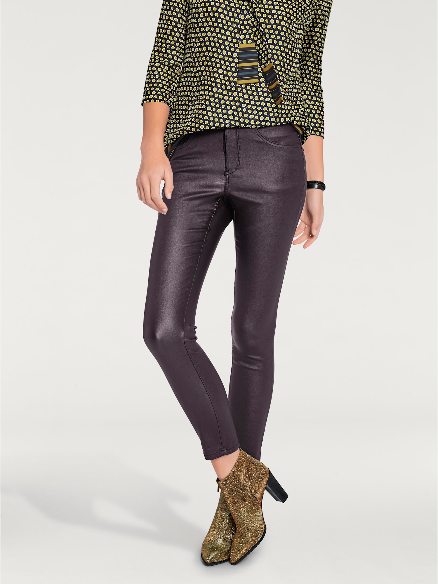 Pantalon effet ventre plat coupe skinny tendance, couleur rouge, taille 50, marque Ashley Brooke - helline