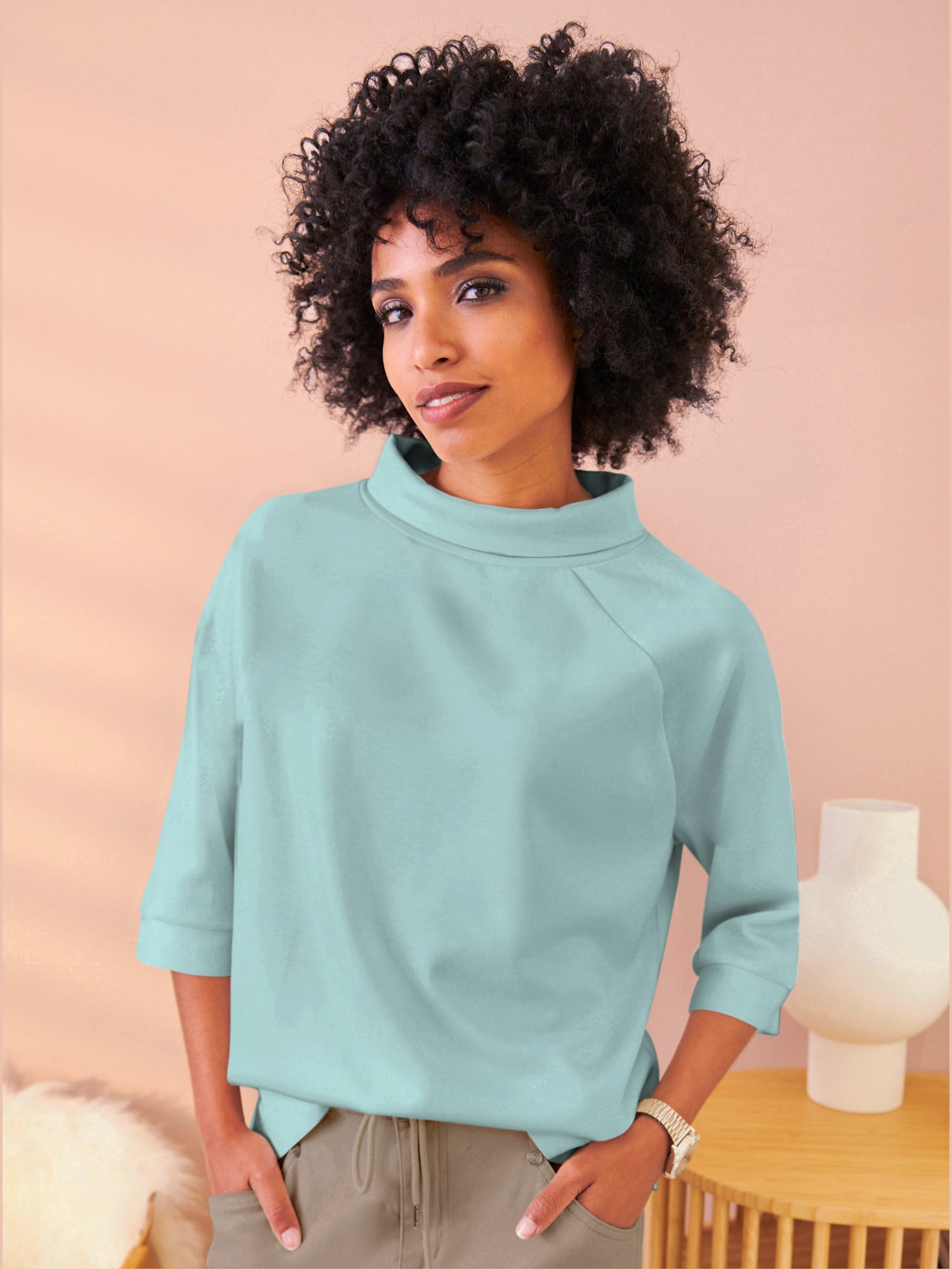 Sweatshirt mélange de modal doux, couleur bleu, taille 42, marque Linea Tesini - helline