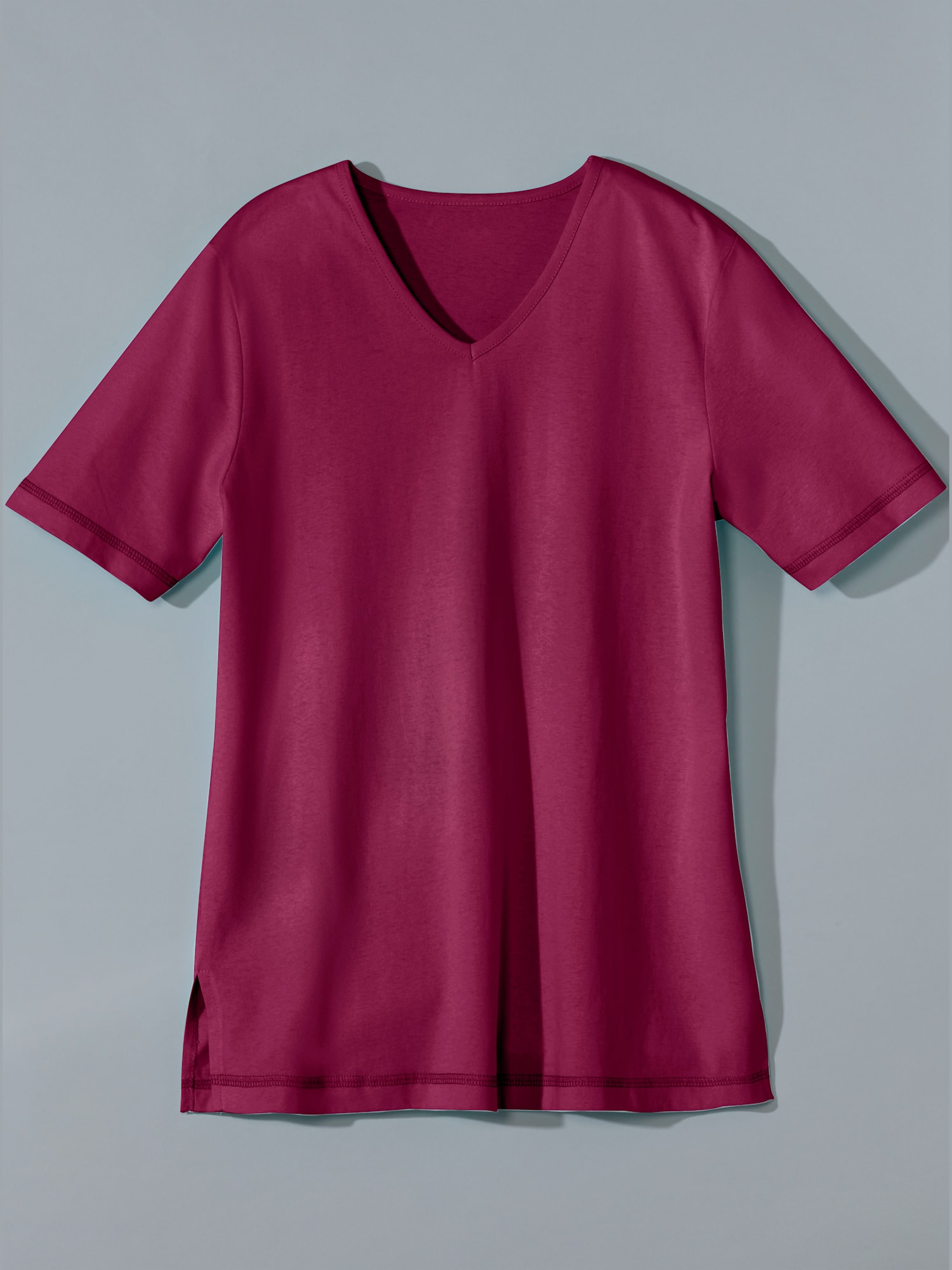 T-shirt femme confortable liseré manches et ourlet, couleur rose, taille 46 - helline