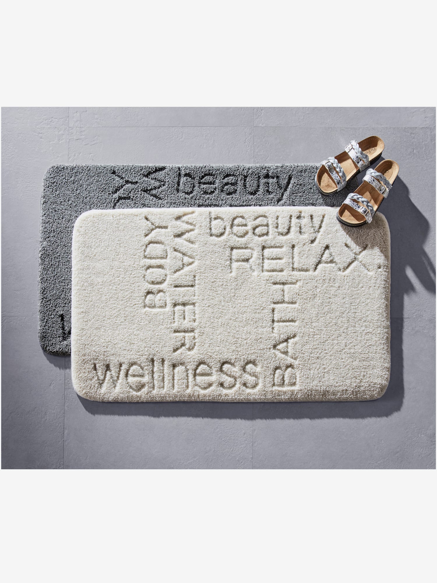 Tapis de bain, couleur : couleur ivoire clair à motifs, taille 60x100 cm, marque helline home, 100% polyester - helline