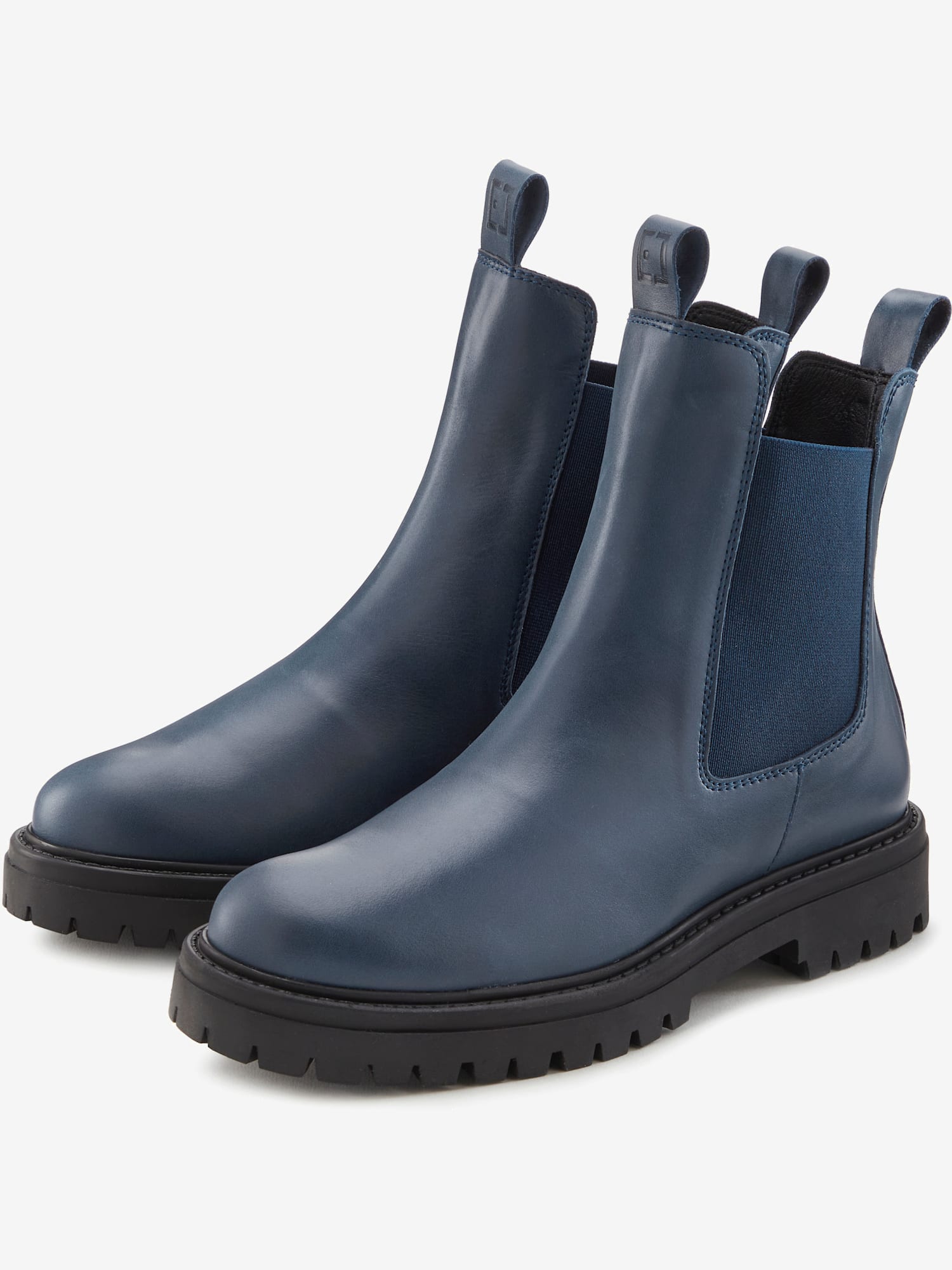 Bottines chelsea tendance en cuir de qualité, très confortables, couleur bleu, taille 40, marque Elbsand - helline