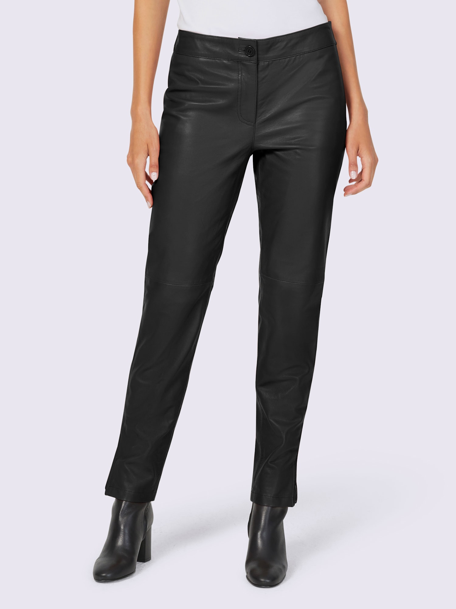 Pantalon en cuir cuir agneau nappa, couleur noir, taille 42, marque Ashley Brooke - helline