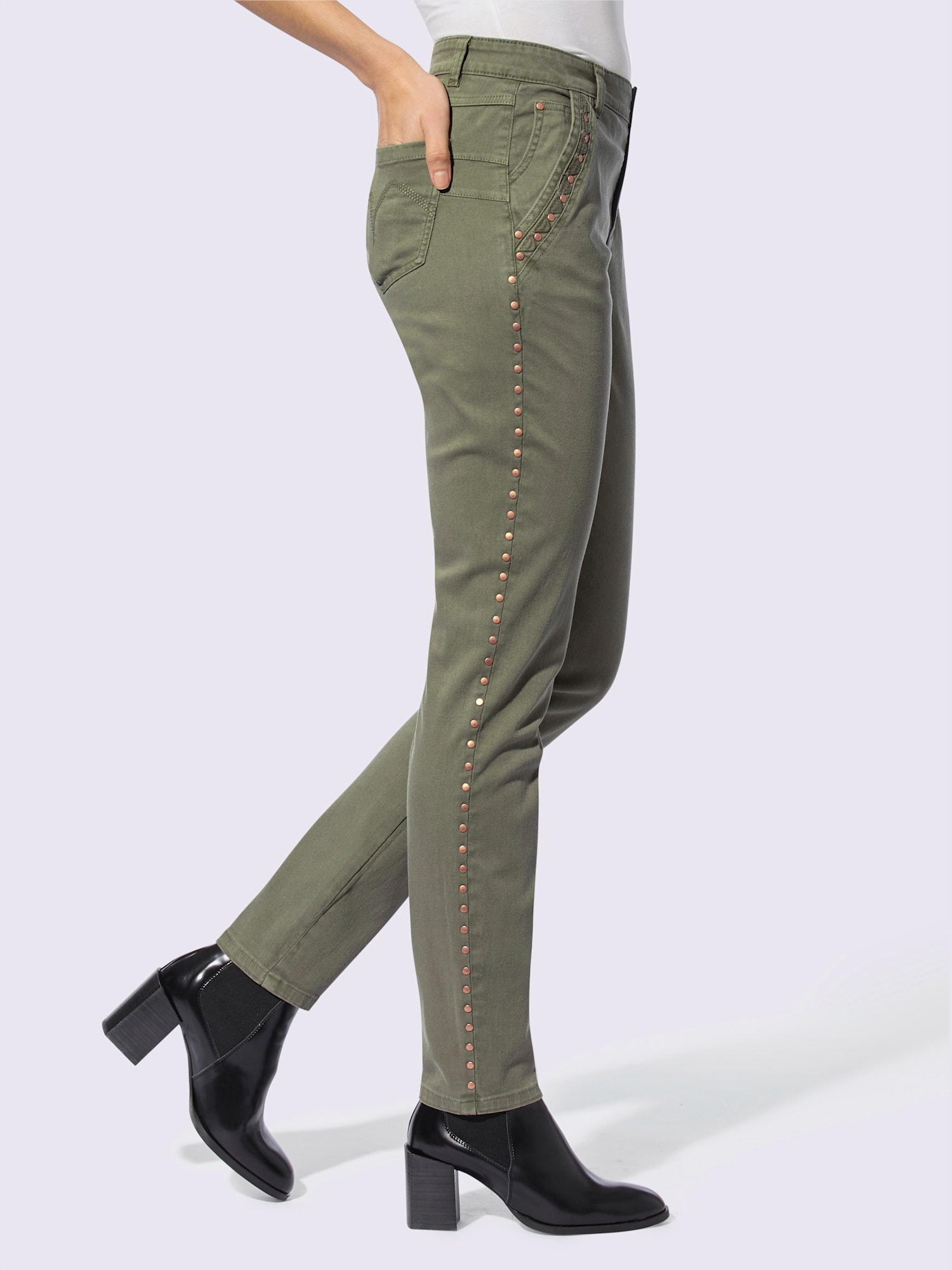Pantalon coupe 5 poches décontractée, couleur vert, taille 42, marque Rick Cardona - helline