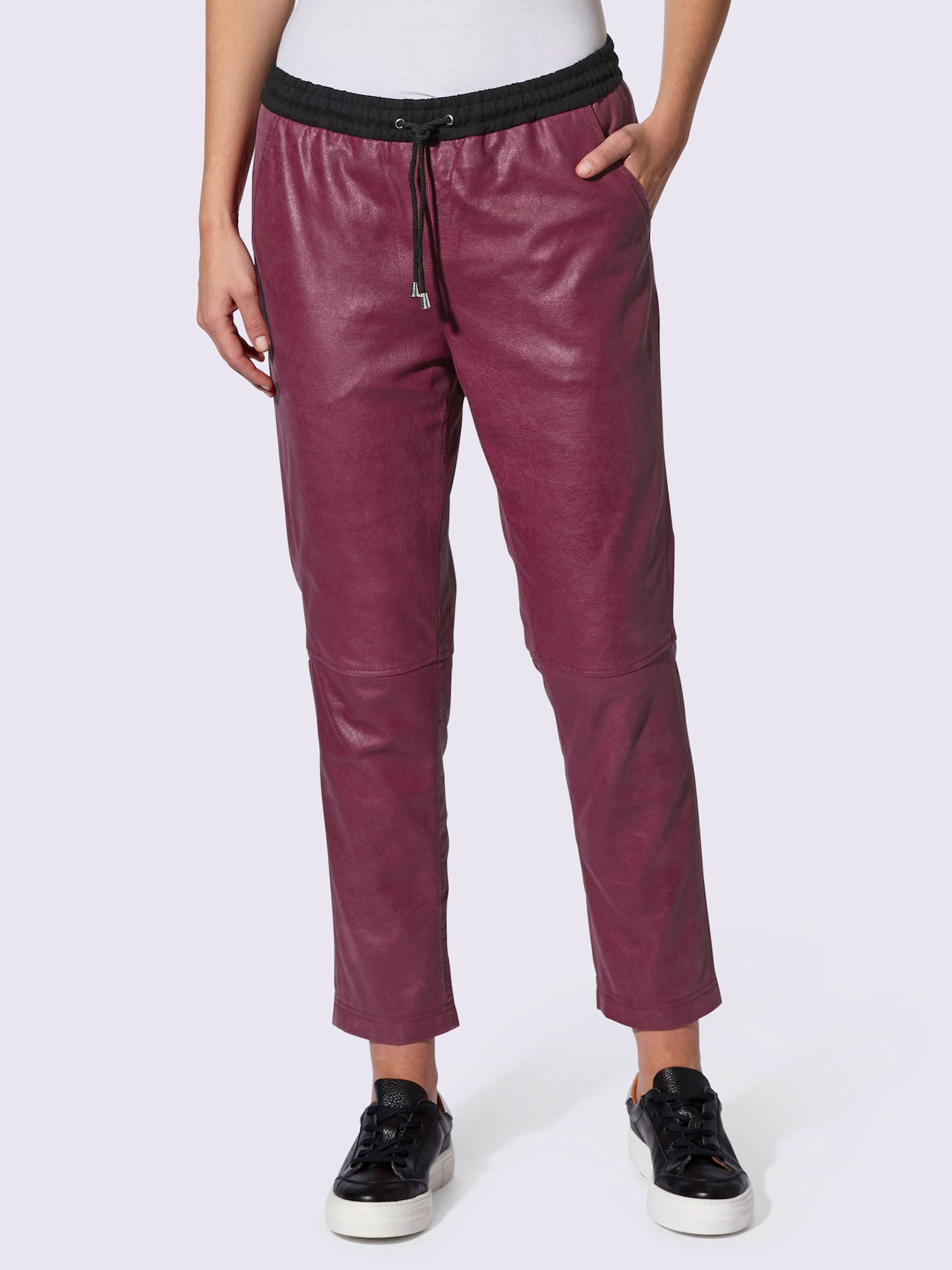 Pantalon en cuir forme jogging tendance, couleur rouge, taille 42, marque Rick Cardona - helline