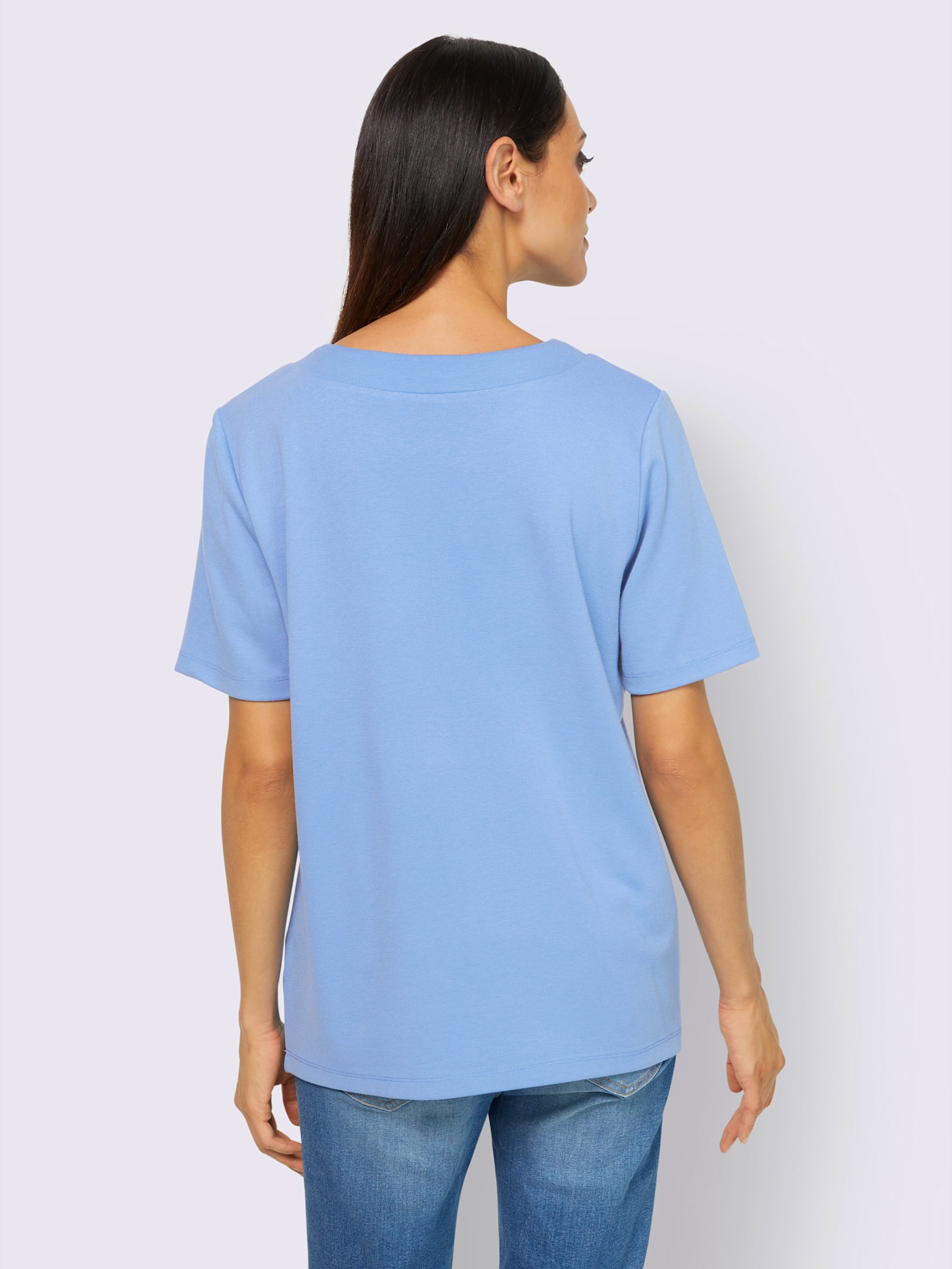 Sweatshirt sportif à manches courtes avec imprimé inspirant et encolure ronde, couleur : bleu moyen uni, taille 46, marque Rick Cardona, 72% viscose;