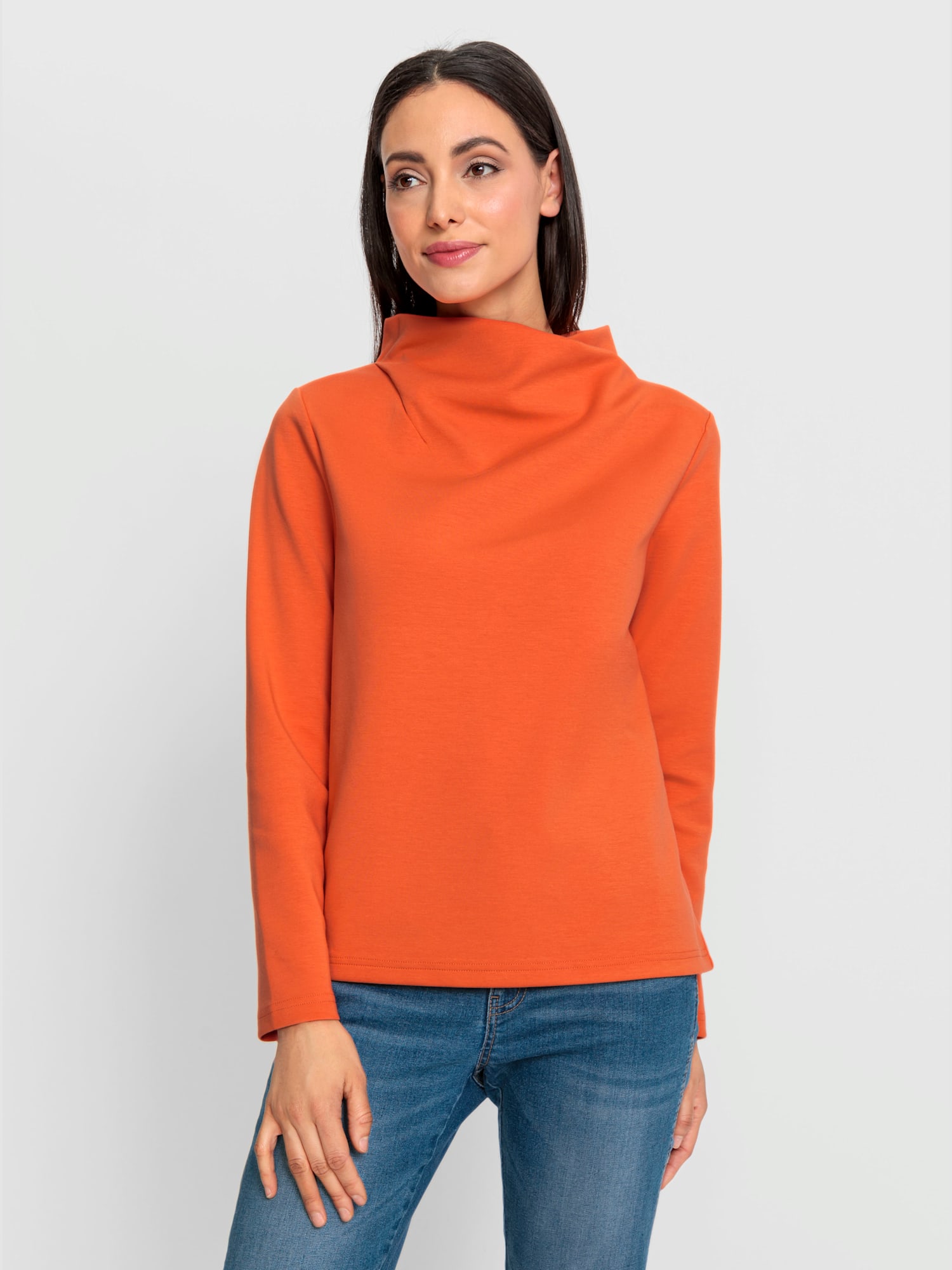 Sweatshirt encolure raffinée, couleur orange, taille 50, marque heine - helline