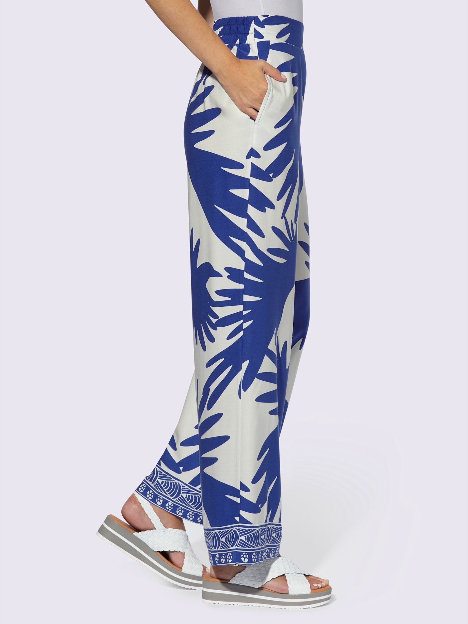 Pantalon imprimé qualité tissée, couleur bleu, taille 42, marque Rick Cardona - helline