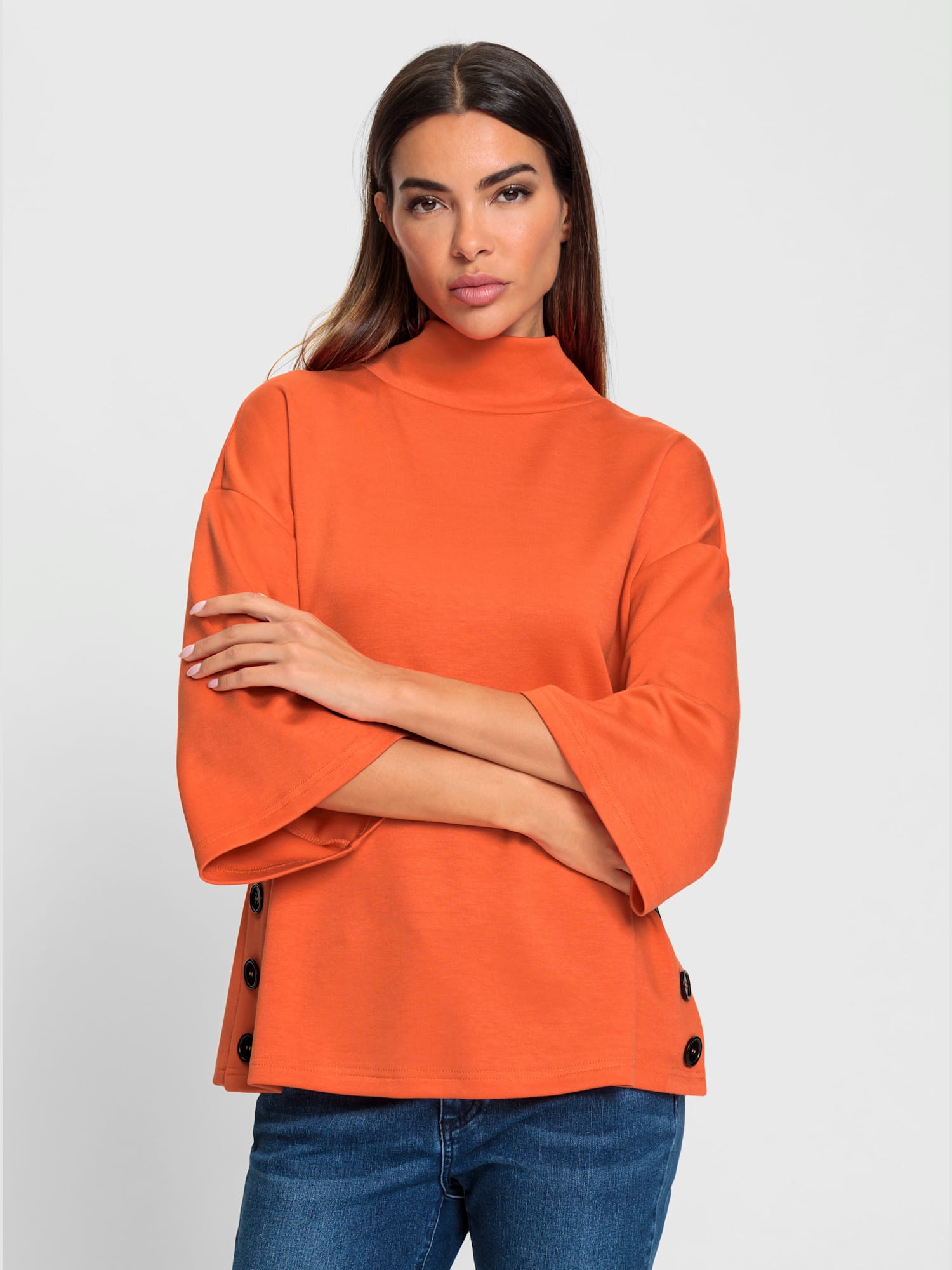 Sweatshirt boutons contrastés élégants, couleur orange, taille 42, marque Rick Cardona - helline