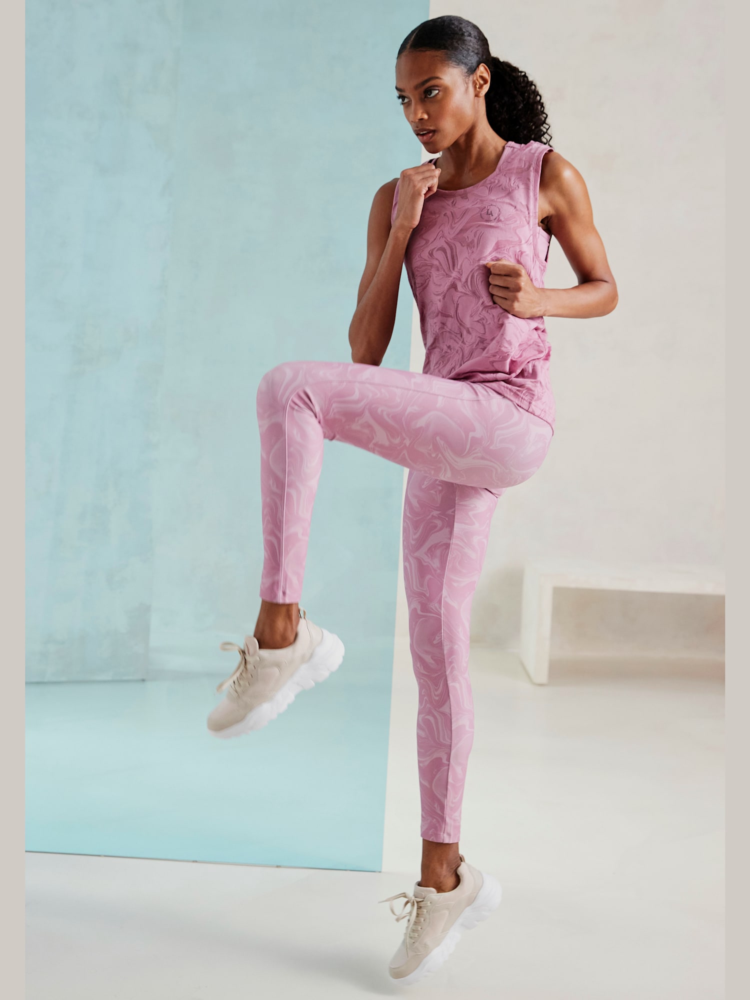Leggings technique caleçon performance imprimé sur toute la surface, couleur rose, taille S (38/40), marque LASCANA ACTIVE - helline