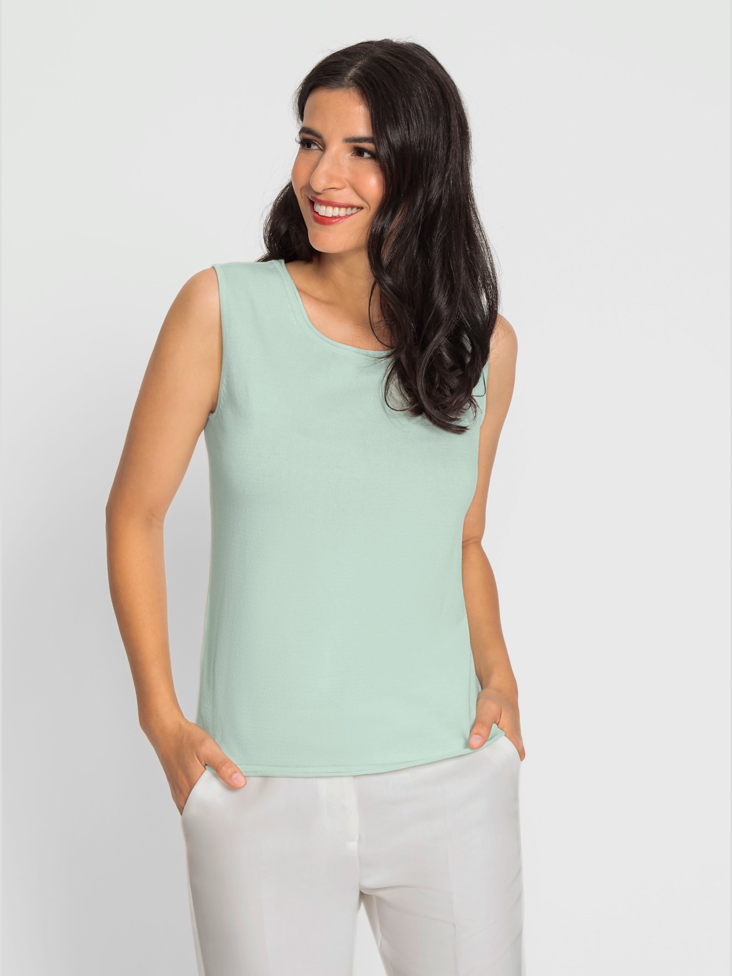 Débardeur en tricot 30% soie, couleur bleu, taille 48, marque Ashley Brooke - helline