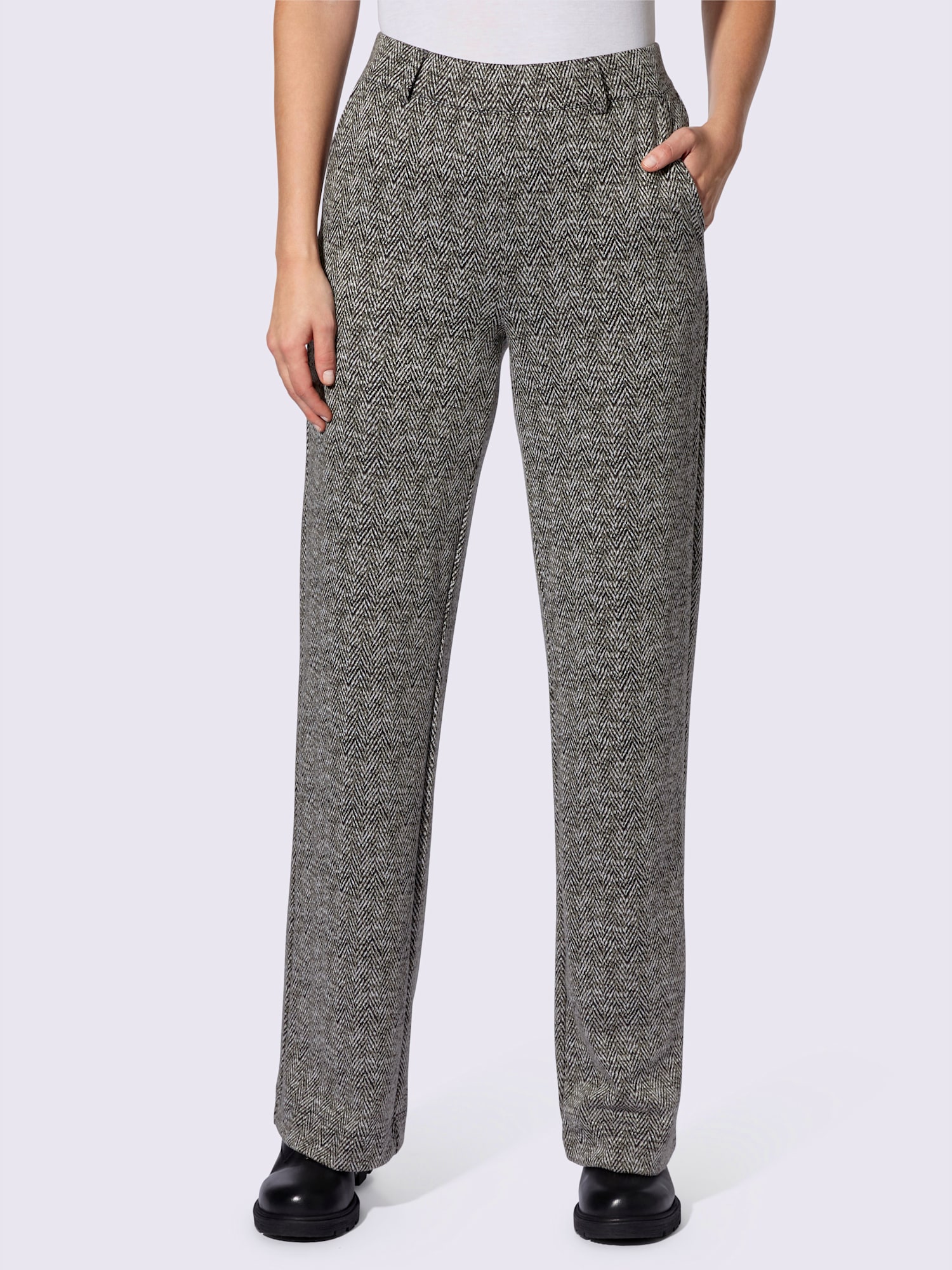 Pantalon en jersey motif sergé chevron, couleur noir, taille 36, marque Rick Cardona - helline