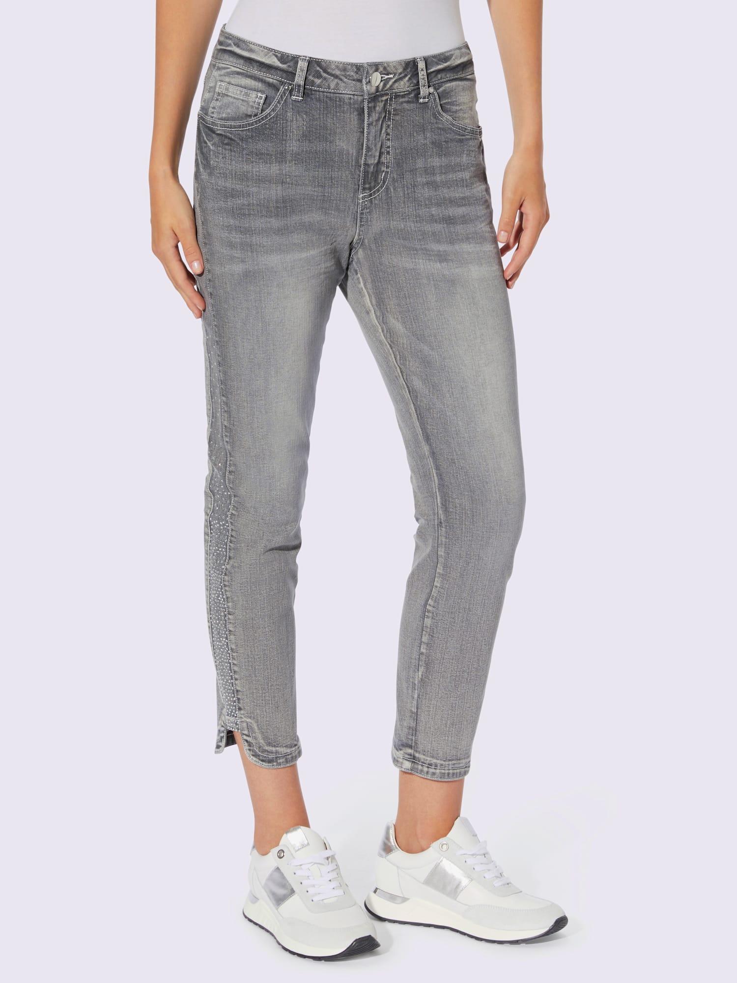 Jean 7/8 délavage tendance, couleur gris, taille 52, marque Rick Cardona - helline