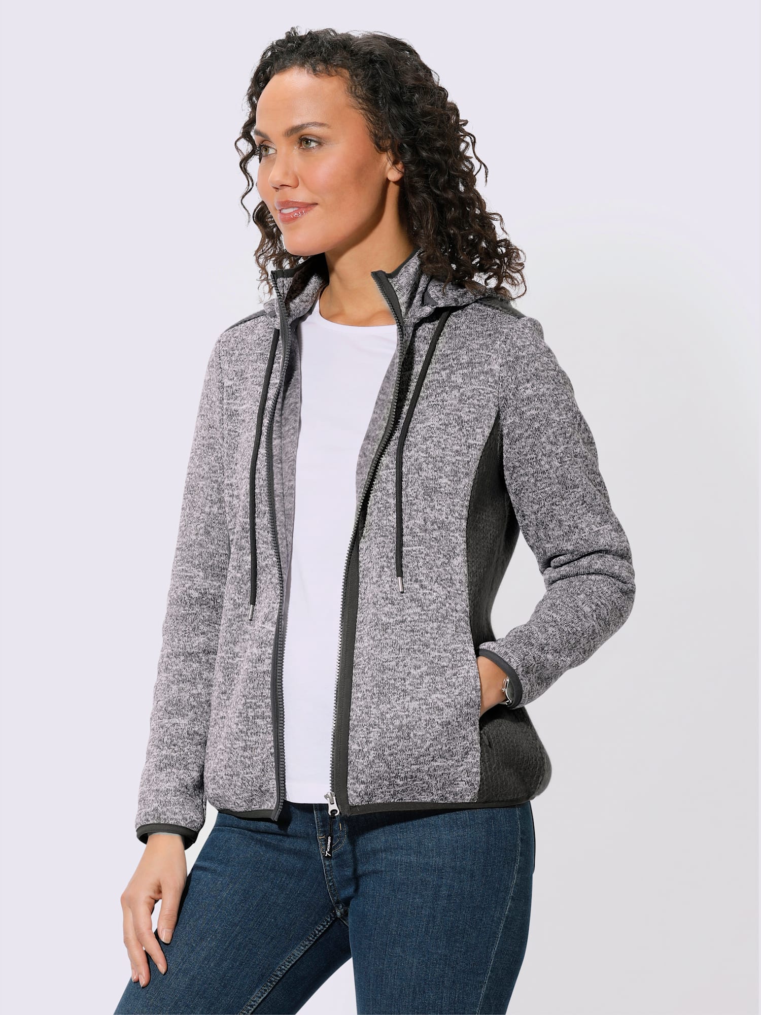 Veste en polaire qualité tricot-polaire, couleur gris, taille 54, marque Collection L - helline