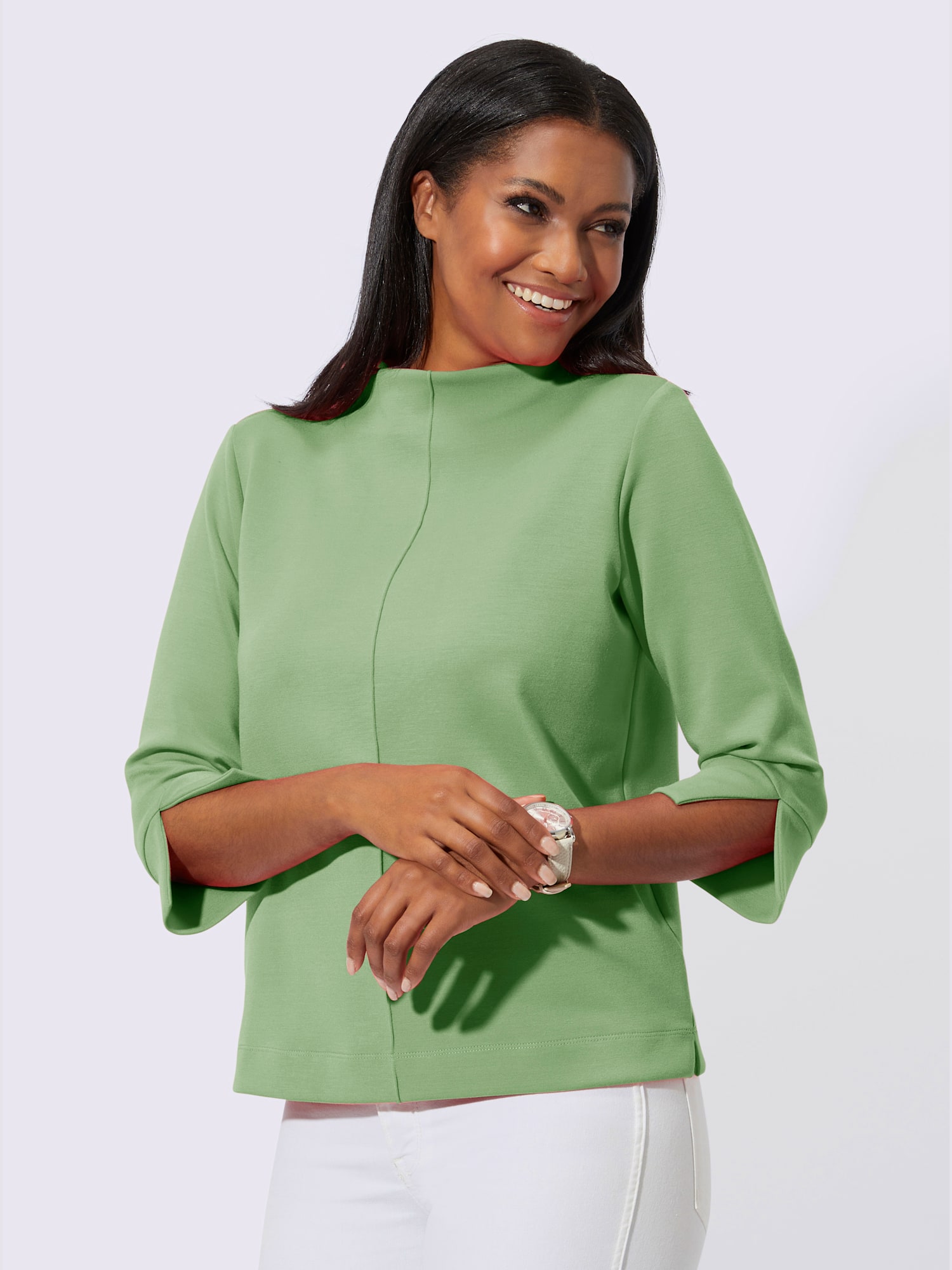 T-shirt à col montant 50% modal, couleur vert, taille 48 - helline