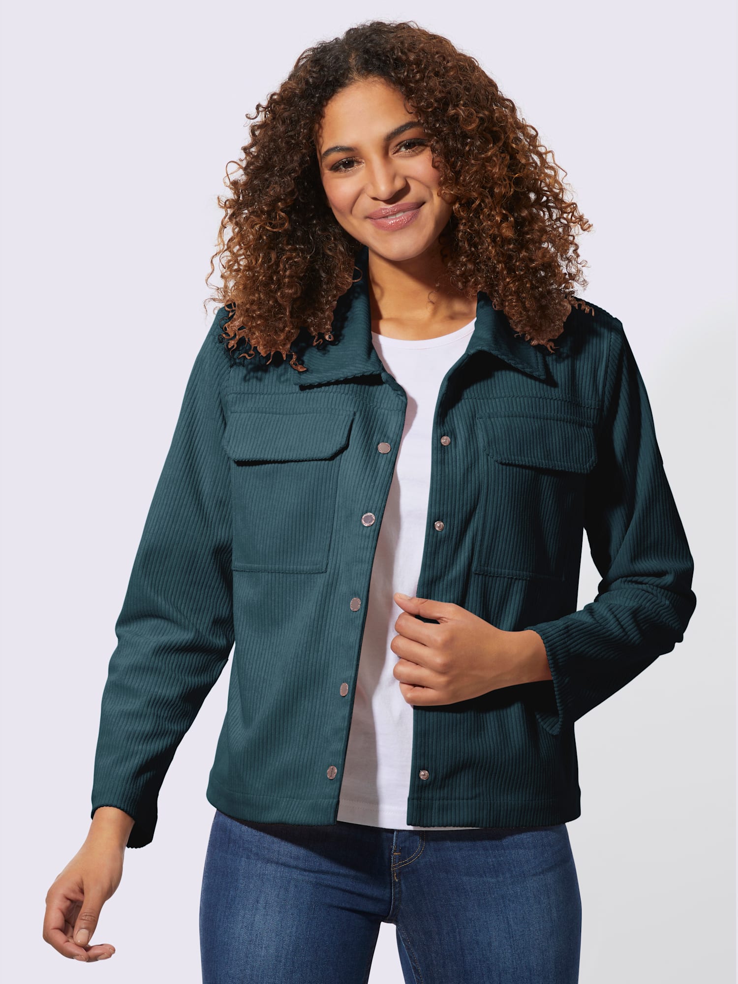 Veste en velours côtelé qualité velours très douce, couleur bleu, taille 48, marque Collection L - helline